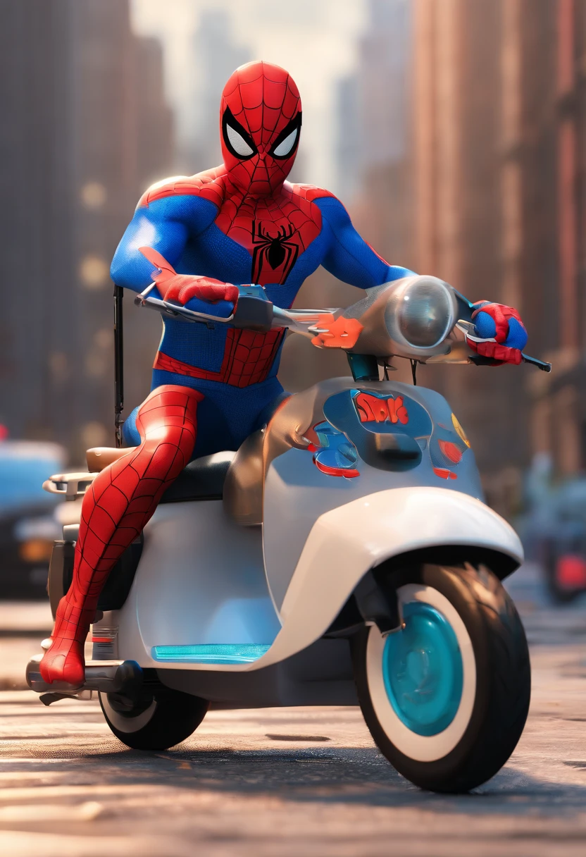 Spider man driving scooter