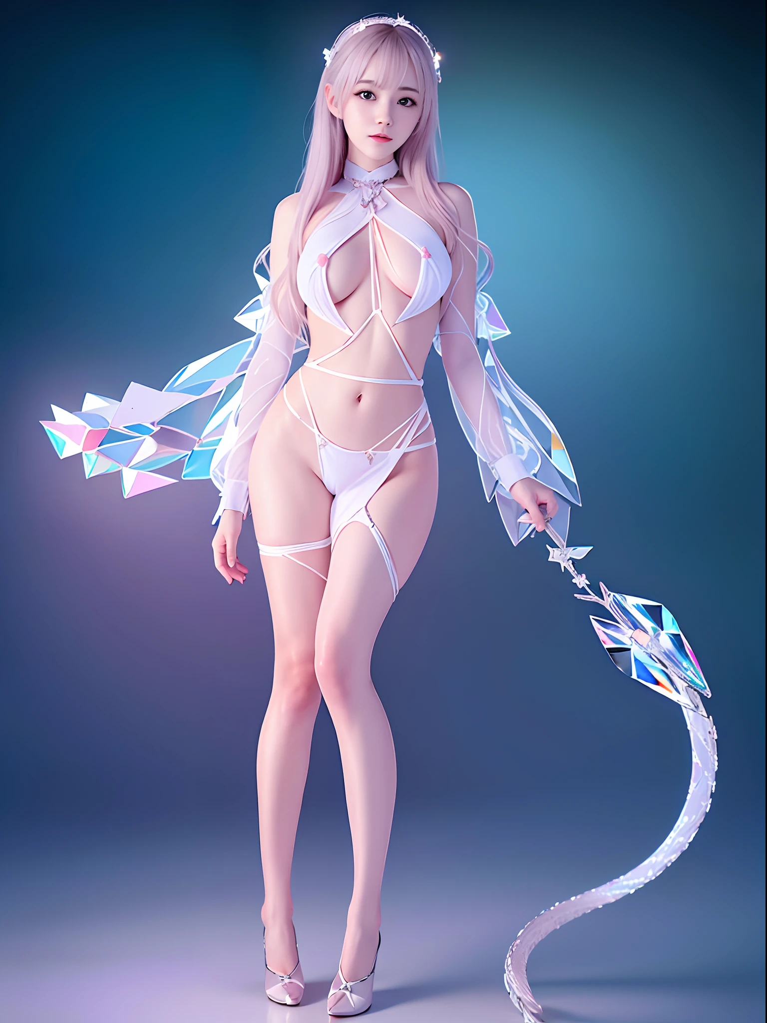 beautiful girl, a white snake wraps around her body, (Full body like：1.4), detailed and accurate depth of fields，8K, A high resolution, masterpiece, beautiful wallpapers, high quality, high detail, the perfect face, crystallineAI, fractal art, forest, winter, school ribbon, naked