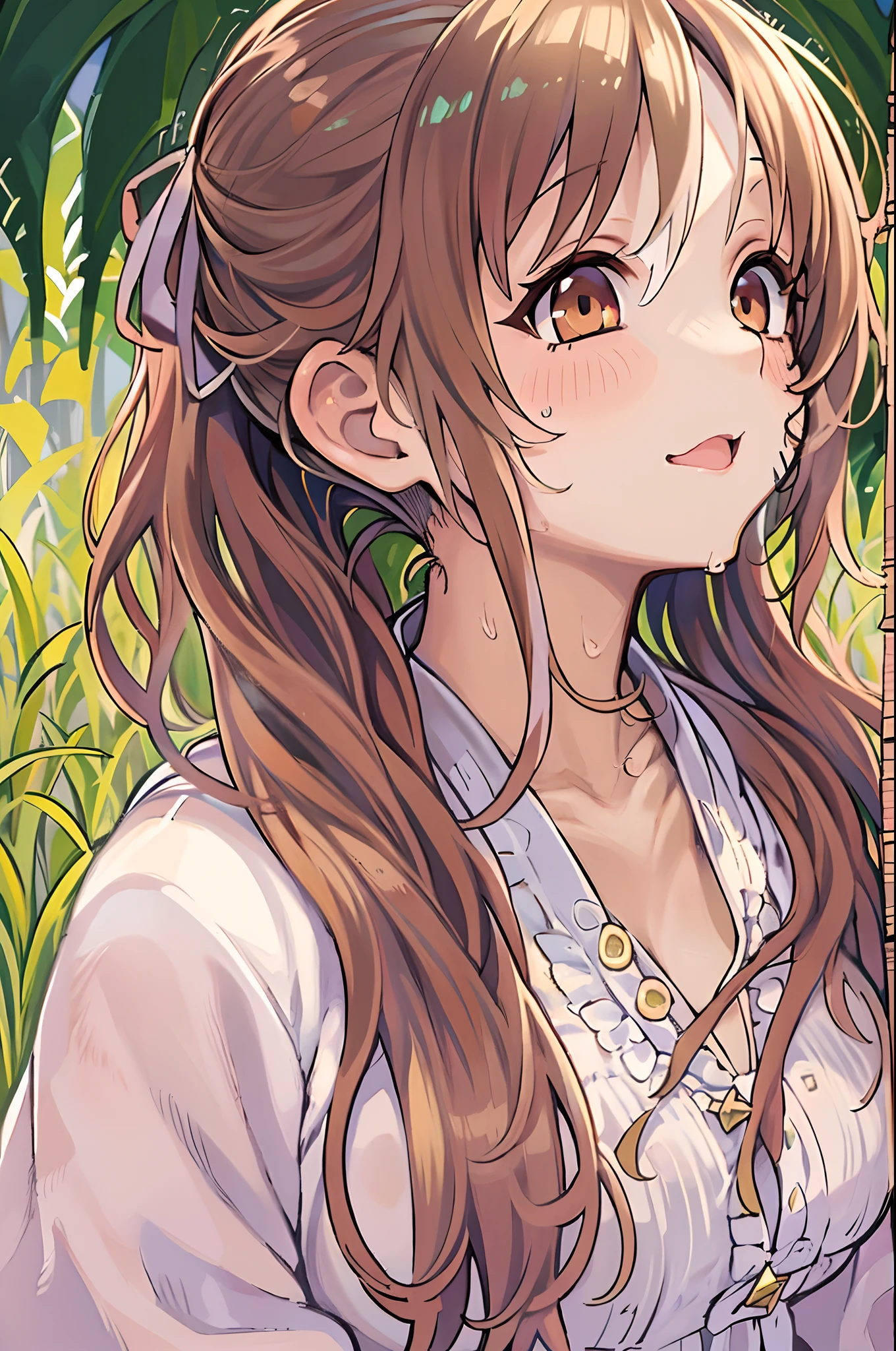 (masutepiece:1.4),, (Best Quality:1.4),, 超A high resolution,, 8K, nffsw,, (Extremely delicate and beautiful:1.2),, , Upper body,, From Side,, Looking at Viewer,, , 1girl in,, Solo,, fashi-girl,, Mature girl,, , Cute, Dolce,, , In the wheat field,, Blurry background,, , long brown hair,, Ponytail hair,, , Brown eyes,, Closed mouth,, Red lips,, , Face fluttering in the wind,, , White Dress,, medium breasts,