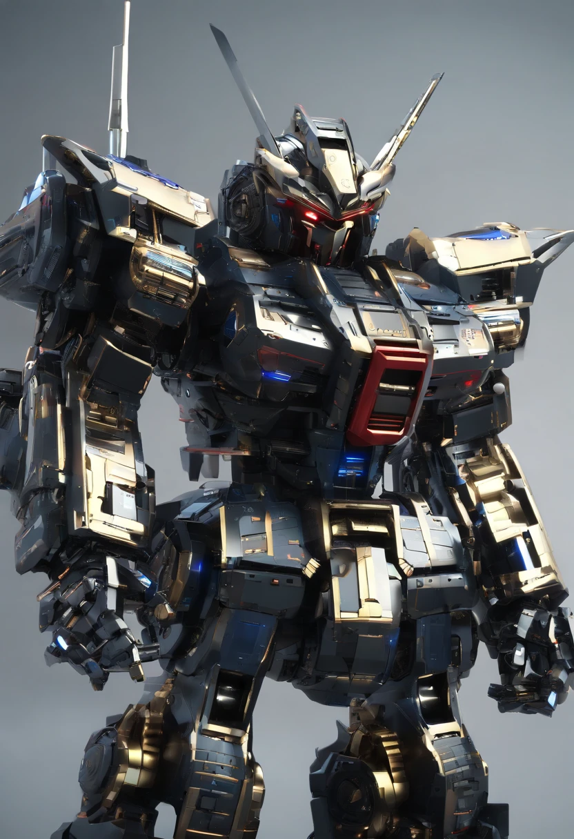 Gundam Mech , edgBunny,Science fiction, Front view, sense of science and technology, C4D, OC renderer, illusory engine, High detail, industrial design, 8K HD, Studio light, Retro