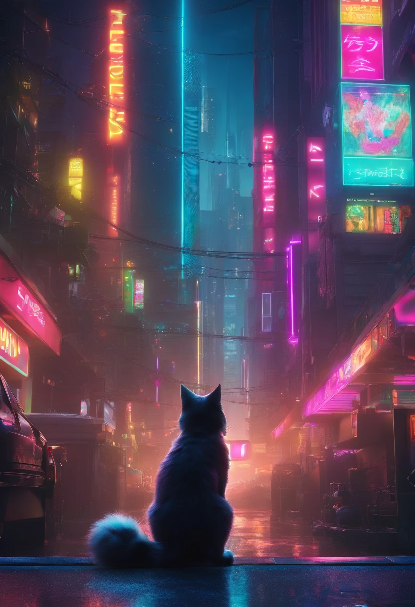 <lora:wkas:0.4>wkas, neon lights, city, balconey, spaceships, sleeping cat, cyberpunk