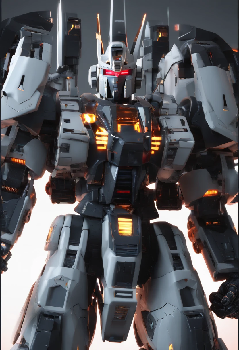 Gundam Mech ,arma,Science fiction, Front view, sense of science and technology, C4D, OC renderer, illusory engine, High detail, industrial design, 8K HD, Studio light, Retro