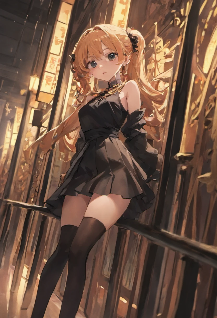 Black stockings high heels anime girl seduce hip wrap skirt sitting on a chair