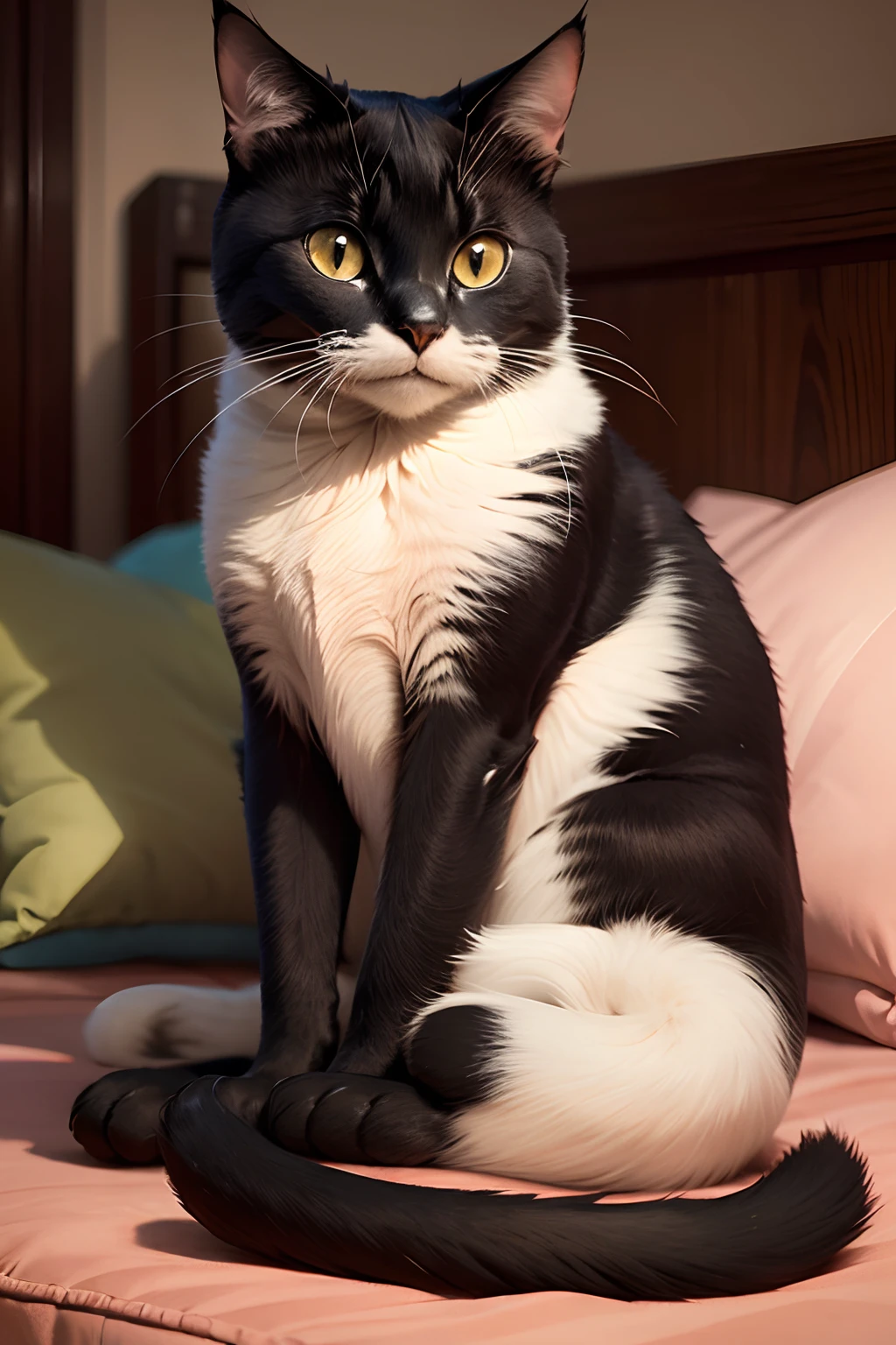 Cute black cat, With pillow.