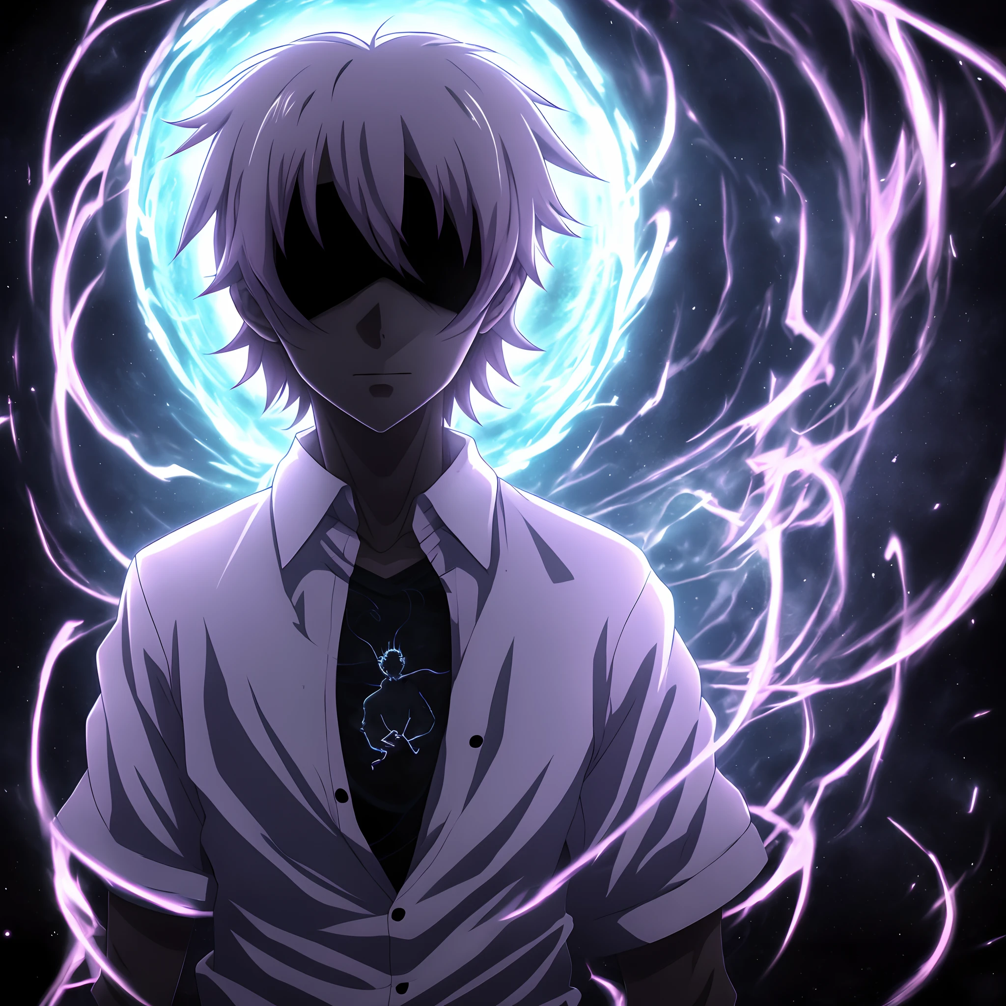 Anime boy with a void entity inside him