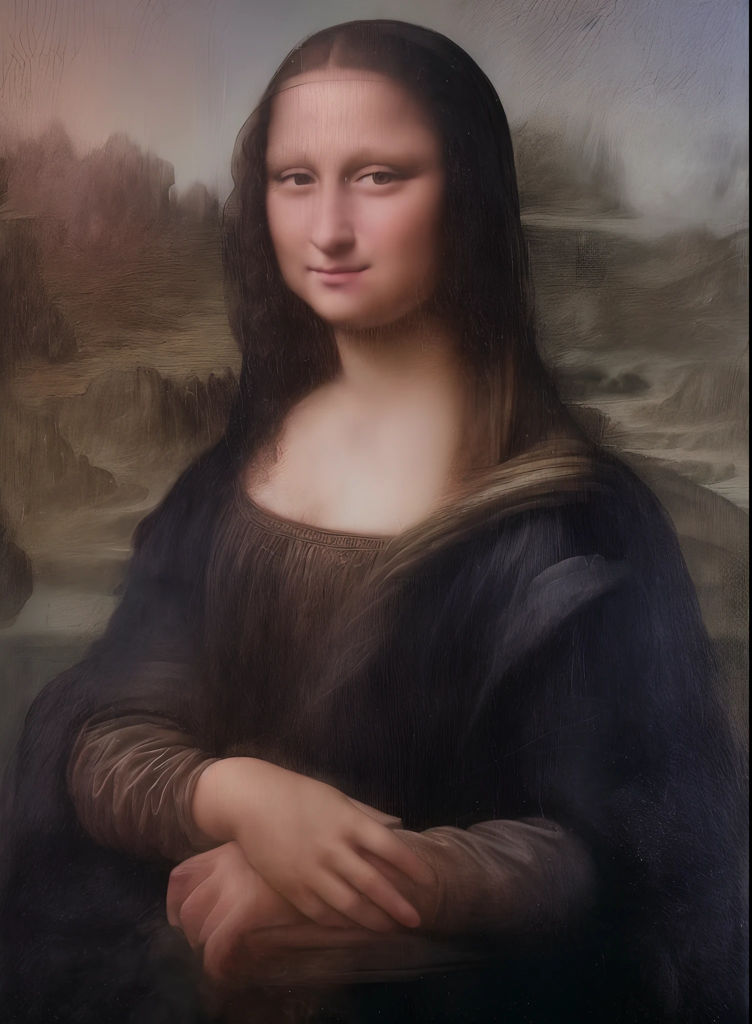 realistic photo of mona lisa, photograph a woman with realistic feminine eyebrows, mona lisa pose, mona lisa style, mona lisa, mona lisa realistic photograph, mona lisa as a real person, ((the mona lisa)), the mona lisa, by Leonardo da Vinci