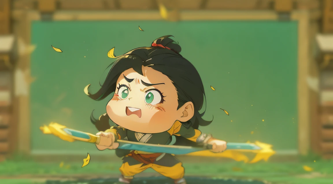 (realisticlying: 0.5)), ((best qualityer)), ((tmasterpiece)), ((A detailed)), ((high high quality)), ((foco nítido)), Kung Fu artist, Show off her martial arts prowess in a training camp full of strange stones. She does a dynamic fighting stance, Surrounded by swirling leaves and a sense of energy. The lighting is dramatic, Emphasize their determination. This scene captures the essence of the after-effects of becoming a legendary warrior.
