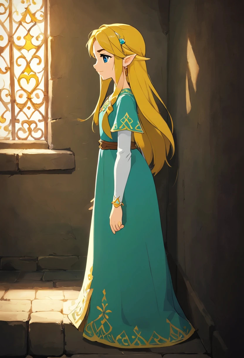 Una joven con un vestido blanco hecho jirones, her long hair darkening part of her melancholy face. Sus ojos parecen oscuros, and a mysterious smile crosses his pale face from time to time.. She stands in the corner of a dark room., como si esperara con profunda tristeza. Yet, The most chilling thing is the long shadow it casts on the wall.., Looking bigger and more ominous than her own figure. Es como si fuera una ventana a su alma herida y aislada., hinting at a story possibly even scarier than meets the eye.