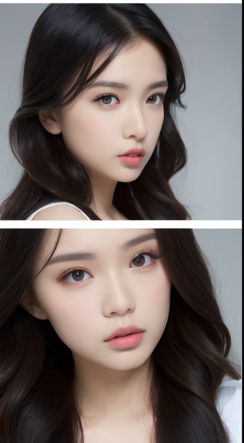 masterpiece, highest quality, highest quality, Looking at the audience, light makeup, realism, Photo ultra-realistic, Professional Color Correction, 10, F2.4 openings, 35mm lens., Realistic realistic face, Contains only the face area..,Skin care style,Japanese Girls, 28 years old, White background, put your hand on your cheek,