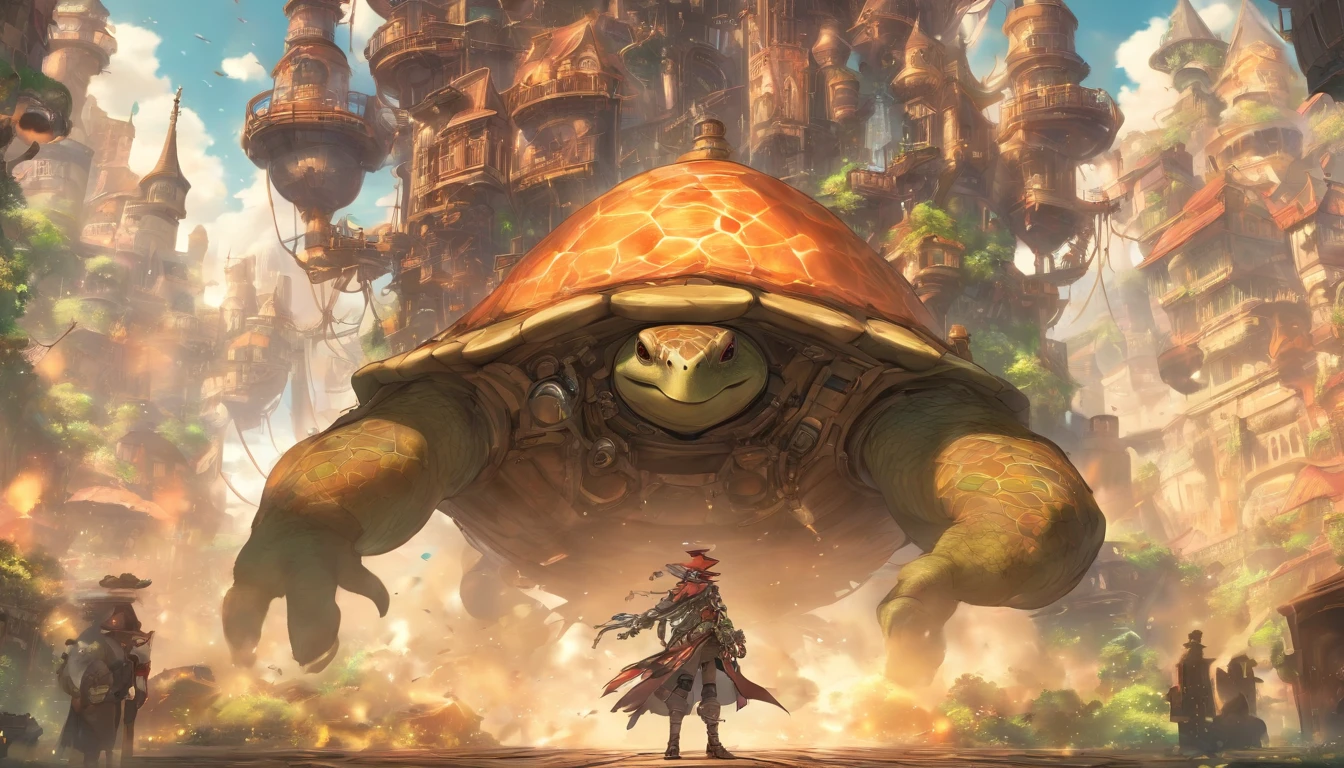 steampunc,Wasteland,Huge mechanical moving castle,anthropomorphic turtle,Stout limbs,dynamic blur,super-fine,ultra - detailed,high qulity,8K ,oc rendered,dynamic viewing angle,Hyper Real,Ultra photo realsisim