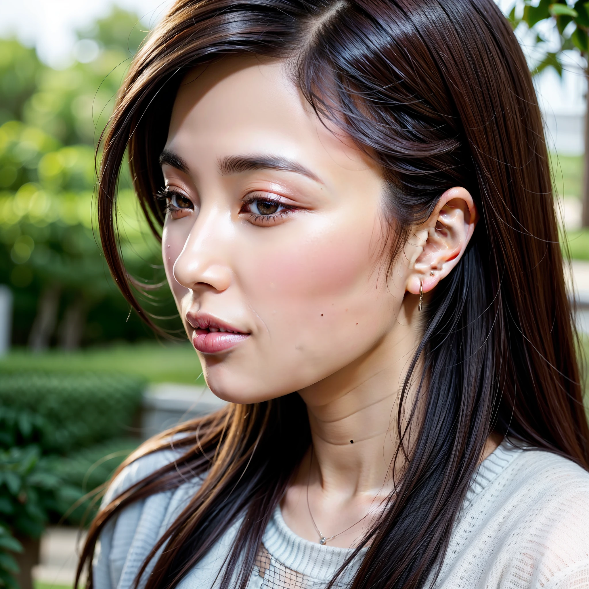 Close-up of a woman's face、profile、Beautie、Neat face、Female in her 50s