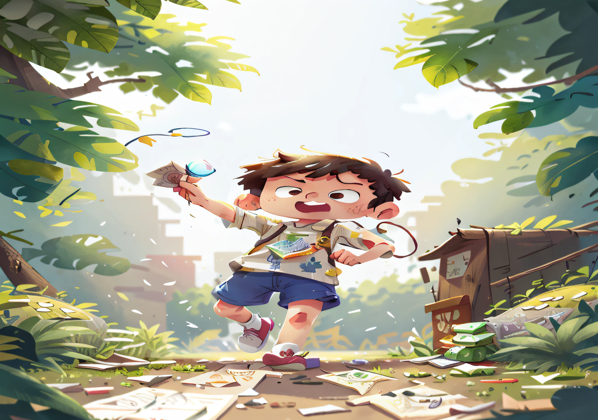holding an bug and there's money on the ground