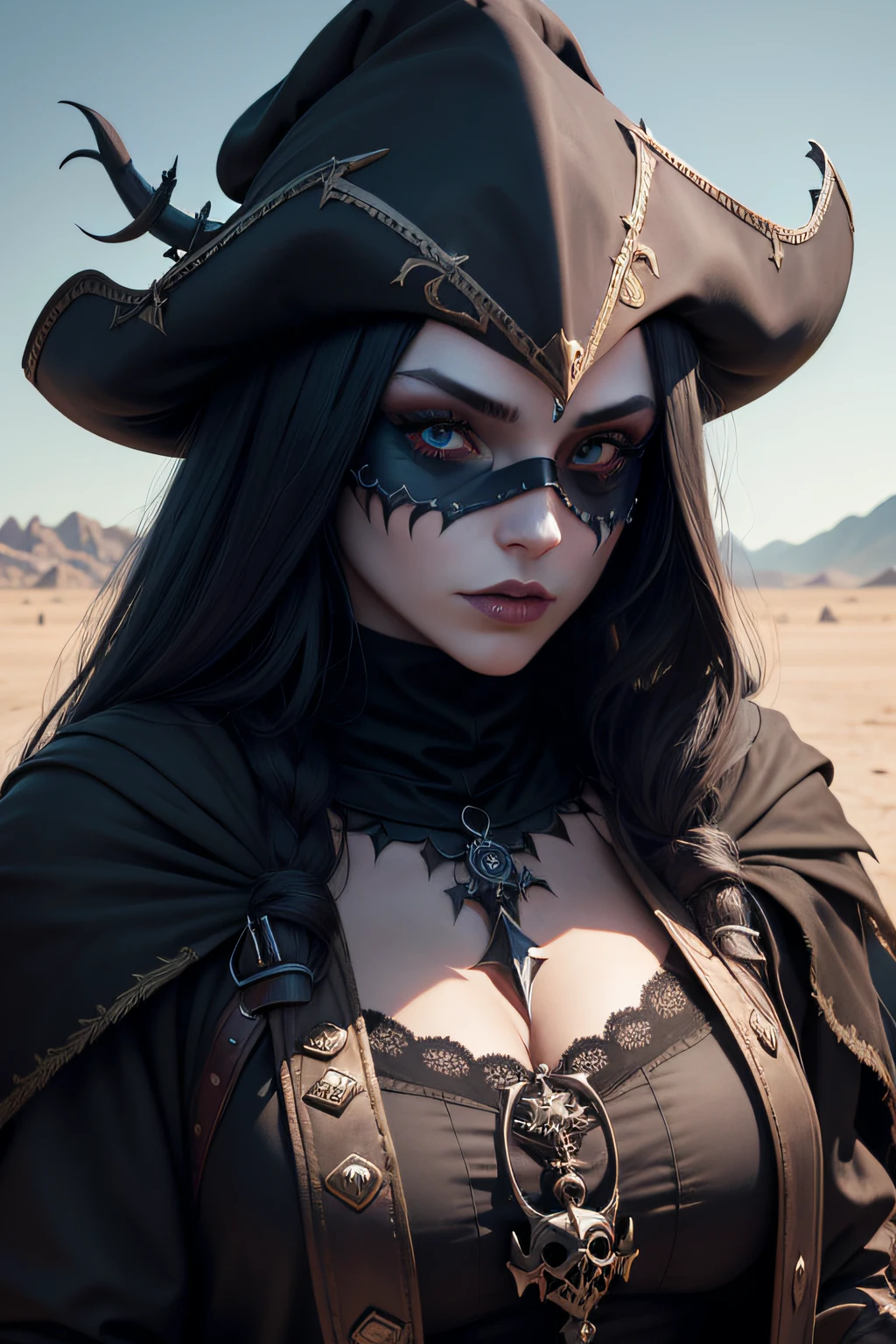dark art darkweb pirate malefique, Utilisation d'un masque anonyme, Utilisation d'un chapeau capitaine, in the desert, Steampunk Maleficent Black Hot Air Balloon, darkness,obscur,4K