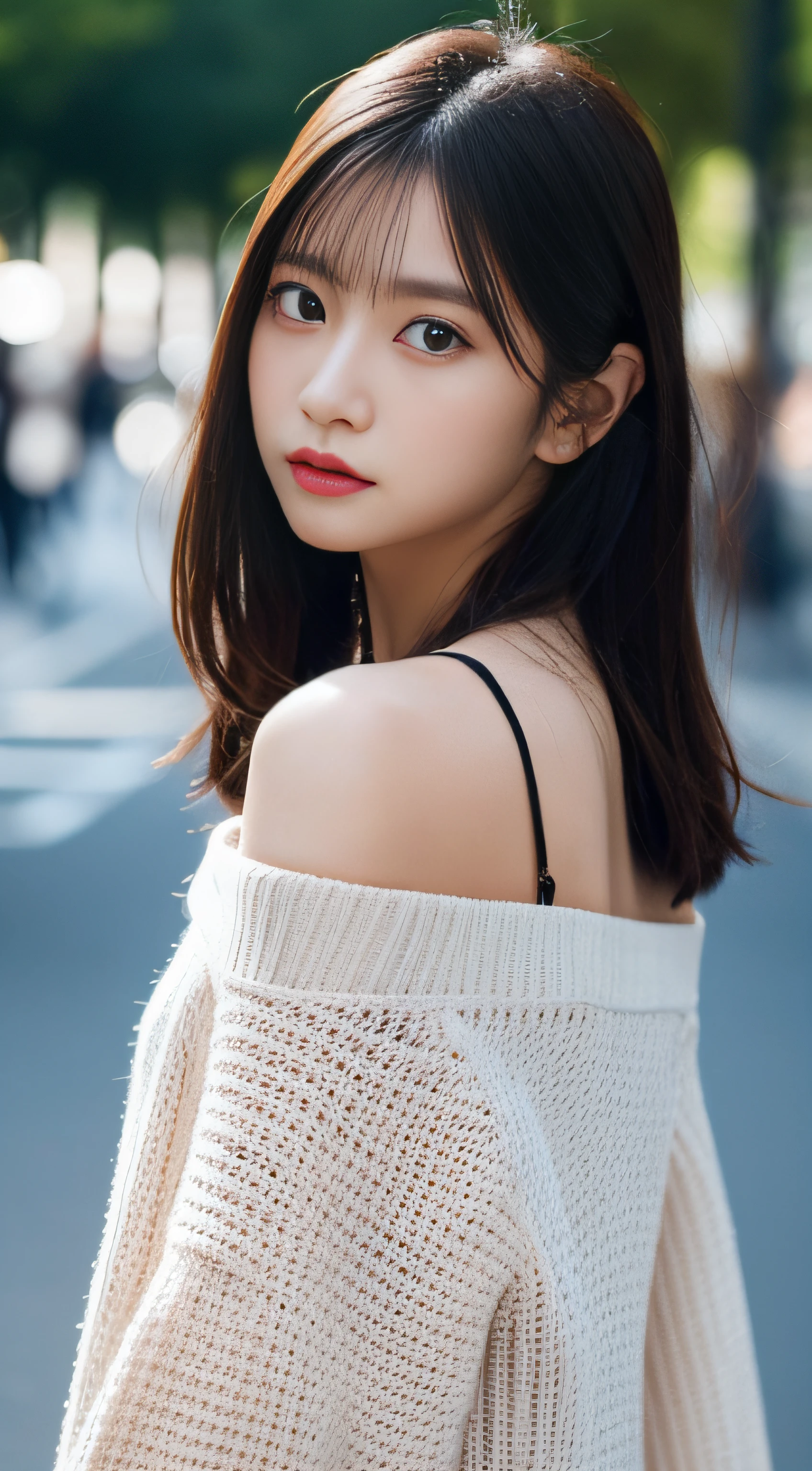 (NSFW:1.5), (NSFW:1.5), NSFW, SFW,8K、Raw photography、top-quality、,Full body portrait:2.0、medium distance shot、White rough woven sweater dress、Mini One Piece、(off shoulders)、(Composition from the knee up:1.2)、32K、ultra res、fully body photo:2.0, is standing:2.0、Best Quality, Raw photo, Photorealistic,Full body portrait:2.0、rialistic photo、(Small breasts:1.2), (skinny body), street corner、Crowds, Ginza、Full body, Looking at the camera、a beauty girl, Cute, length hair, depth of fields, High resolution, Ultra Detail, Fine detail, Highly detailed, Highly detailed eyes and face, Sharp pupils, Realistic pupils, Sharp Focus, softlighting