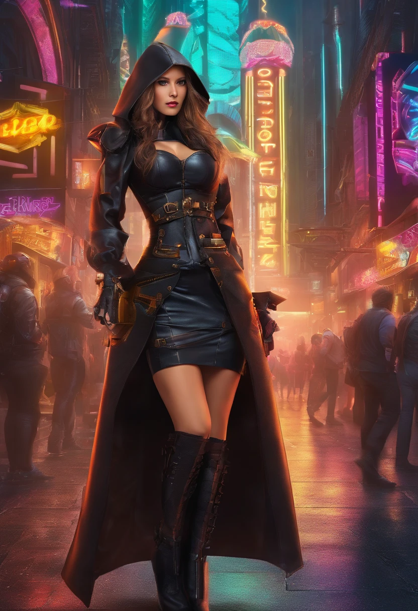 a picture of a steampunk (1)nun in a church, wearing nun habit, wearing black pantyhose, (best detailed face:1.3), ultra feminine: 1.3), dynamic hair, long hair, wavy hair, blue eyes, intent eyes, wearing high heeled boots, photorealistic, 16k, RAW, award winning, (best detailed: 1.5), masterpiece, best quality, (best detailed: 1.3), full body, ultra wide shot,