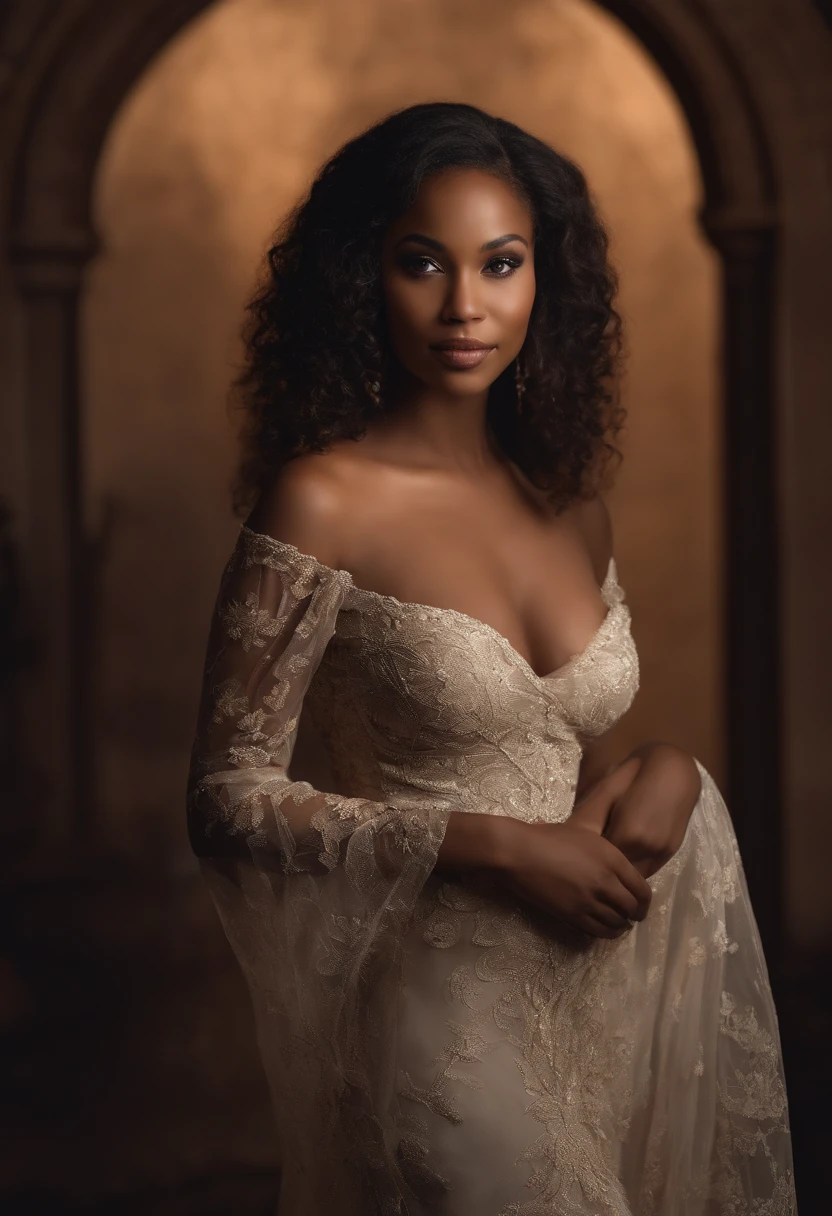 professionnel, (Photo 4k:1.1) par (Jeremy Lipking:0.3), (Dittmann Anna:0.3), (jiner:0.3), (mise au point nette:1.3), High detail, Porter (Long dress with neckline:1.2), beautifull detailed face, yeux noisette, longs cheveux noirs, (attractive young woman:1.3), (Seductive:1.1), (rougissant:1.1), Forme du corps du sablier, gros seins ronds, hanches larges, Femme en robe noire , Black Goddess, tight attire, tight attire, smiling seductively, joli visage, fille parfaite aux cheveux blancs, pose satisfaite, Cute seductive smile, belle fille africaine, bonne jeune fille, very sexy pose, Bel angle, pose attrayante, fille mignonne, sexy pose, Un magnifique Africain, Image du corps entier, Very realistic whole body latina