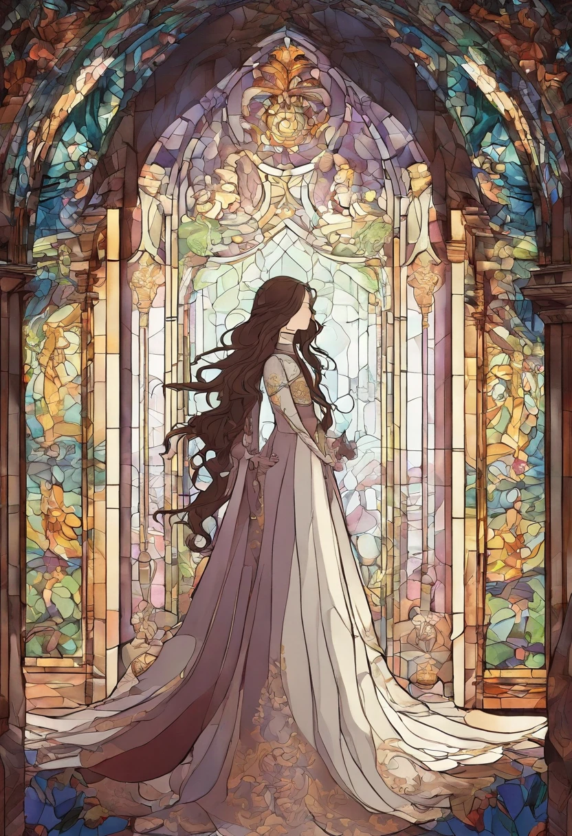 Una joven con un vestido blanco hecho jirones, her long hair darkening part of her melancholy face. Sus ojos parecen oscuros, and a mysterious smile crosses his pale face from time to time.. She stands in the corner of a dark room.., como si esperara con profunda tristeza. Yet, The most chilling thing is the long shadow it casts on the wall...., Looking bigger and more ominous than her own figure. Es como si fuera una ventana a su alma herida y aislada., hinting at a story possibly even scarier than it seems
