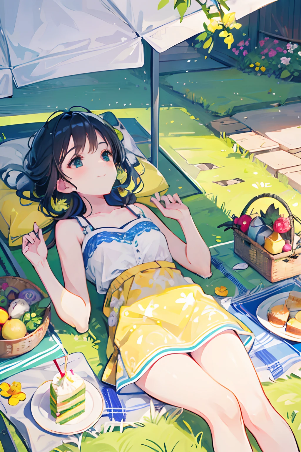 cool summer day, chocolate drink,cake on the table,refreshing drink,juicy kiwi slice,freshly baked cake,delicious dessert,starry skies,sunshine,warm breeze,fun outdoor gathering,picnic basket,green grass,comfortable picnic blanket,beautiful flowers,iced beverage,cute tablecloth,vibrant colors,relaxing atmosphere,exciting summer vibes,shadows and highlights,carefree laughter,memorable moments,happy faces,enjoying nature,bright sunlight,smell of freshly cut grass,playful patterns,dripping kiwi juice,crisp and sweet flavors,sun-kissed skin,cooling sensation,bees buzzing around,melting popsicles,smiling children,joyful conversations,lively ambiance --auto
