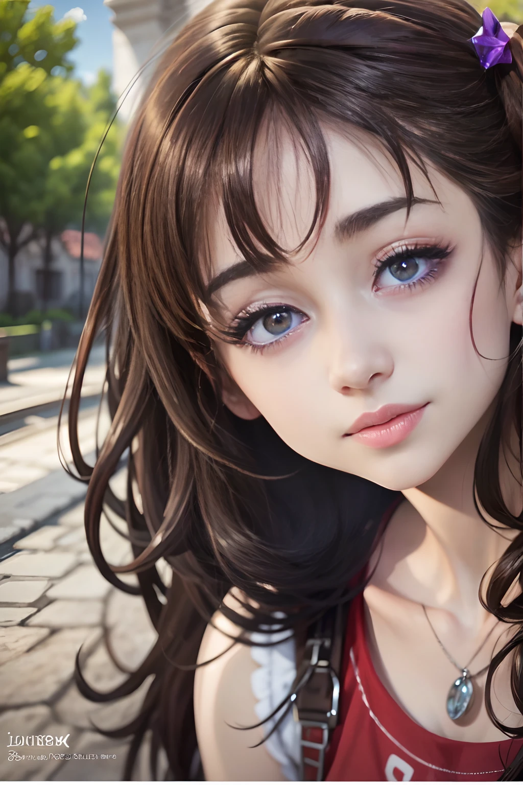 8k,Alta calidad,obra maestra,1girll, solamente, purple eyes, brown hair, Siete pecados capitales, Diane, lengua, un ojo cerrado, lengua fuera, lenceria, sonrojarse, lactando:1.3 colas gemelas,, Mirando al espectador,, Cabello largo, ;p, :p, They are smiling, primer plano