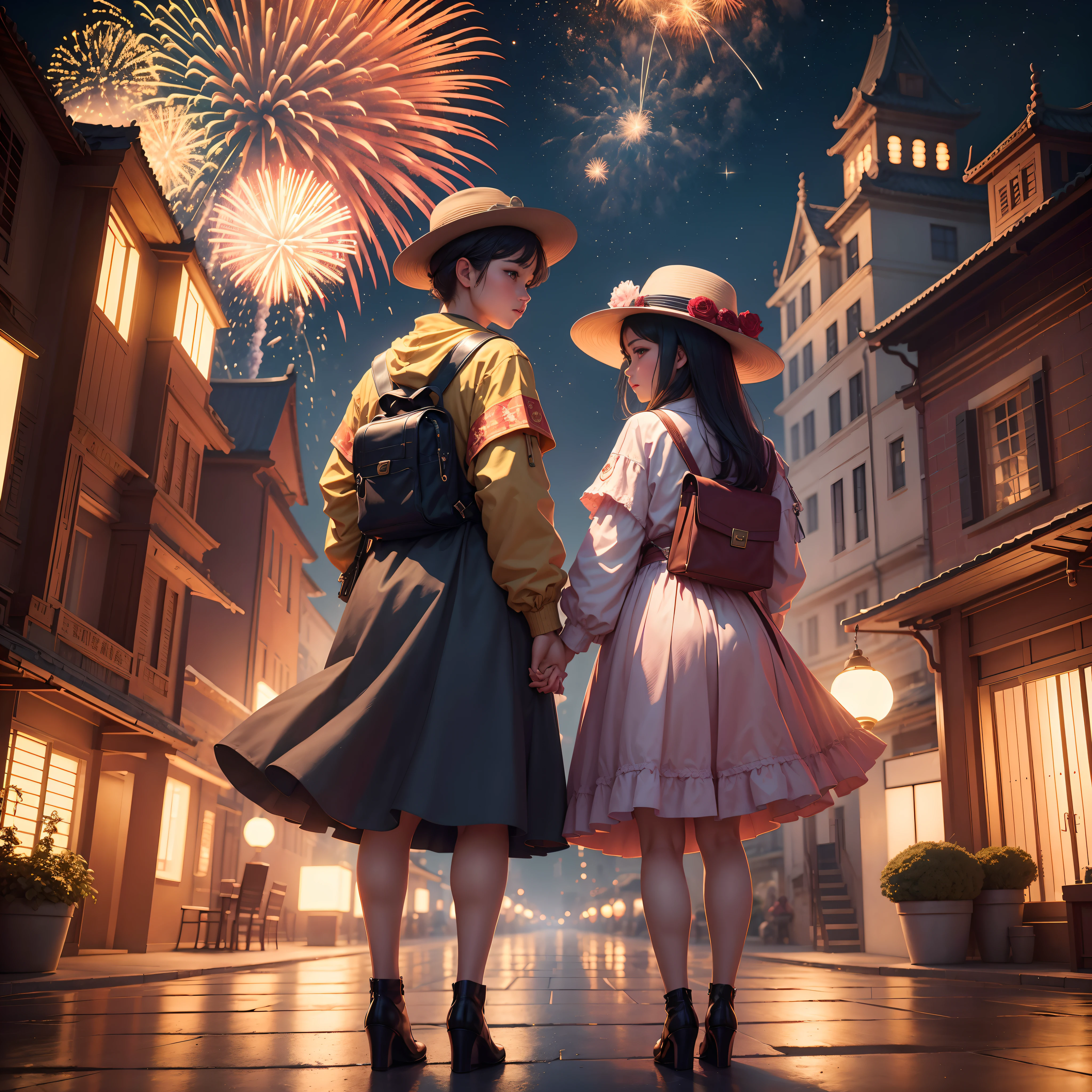 The prompt generated based on the given theme should be as follows:

"(best quality:1.1, highres, masterpiece:1.2), ultra-detailed, realistic:1.37, 4K resolution, Chinese Mid-Autumn Festival elements, National Day, China, national flag, mooncake, ancient buildings, super fine 4K image quality, large moon, flying, fireworks filling the sky, vibrant"

Please note that the prompt may vary slightly based on personal preference and arrangement.
