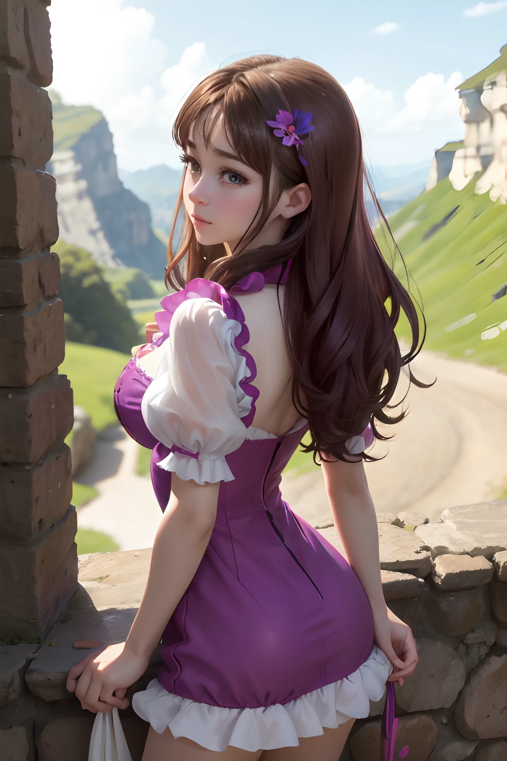 8k,Alta calidad,obra maestra,1girll, solamente, purple eyes, brown hair, Siete pecados capitales, Diane, lengua, un ojo cerrado, lengua fuera, lenceria, sonrojarse, lactando:1.3 colas gemelas,, Mirando al espectador,, Cabello largo, ;p, :p, They are smiling, primer plano