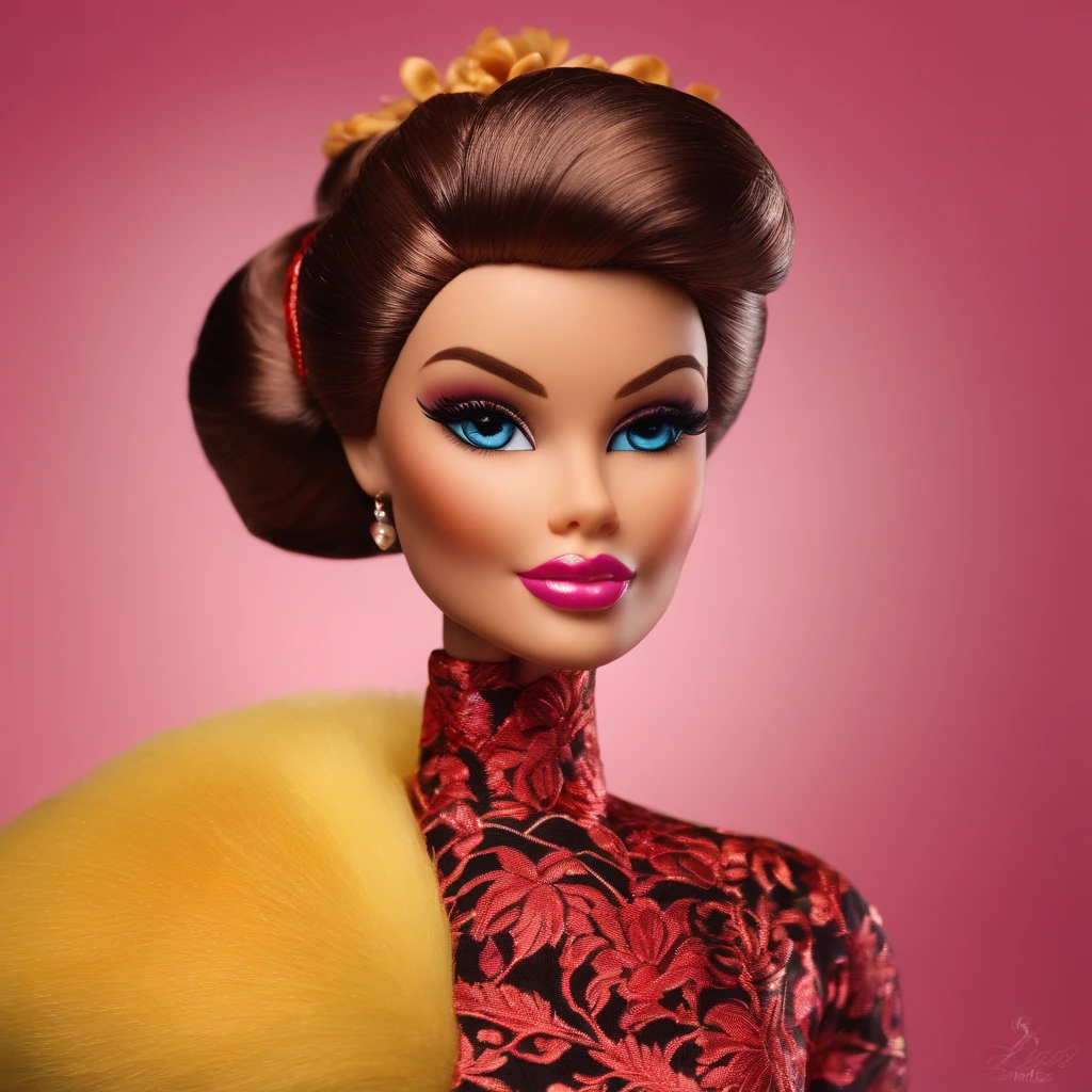 A barbie character with chignon hair