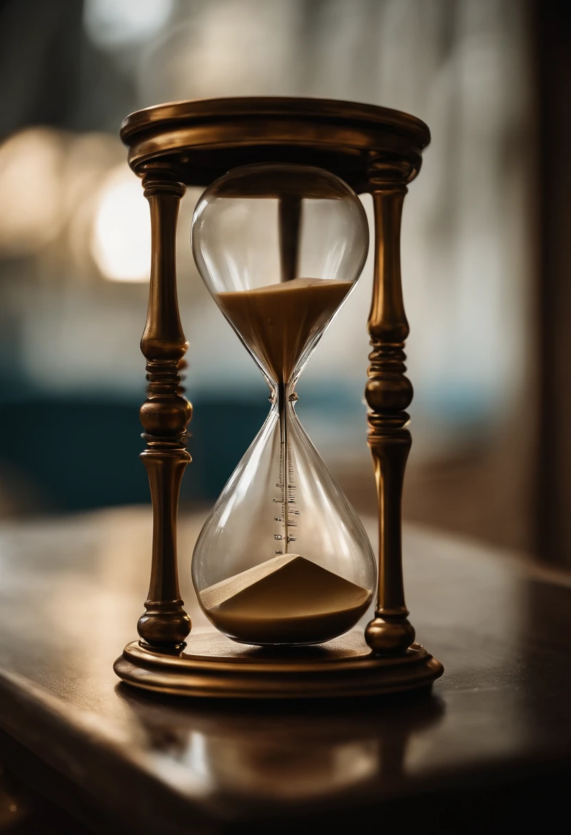 a closeup of an hourglass with a clock in the background, hourglass ⌛️, Detalhes intrincados da ampulheta, Ampulheta, time does not exist anymore, time is running out, ampulheta, preso dentro de uma ampulheta, A passagem do tempo, preso no fluxo do tempo, A passagem do tempo, time consumes us all