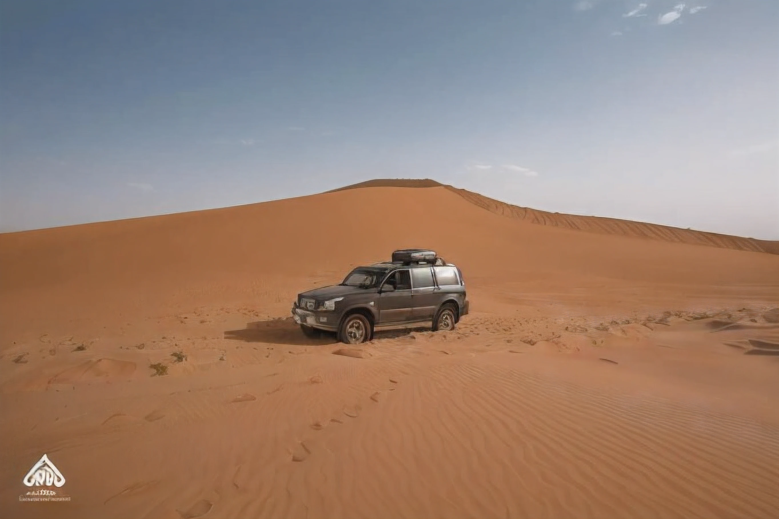 White Arafed vehicle in the desert with a roof rack on top, In the middle of the desert, In the desert by the gulf, in the desert, Desert photography, in the desert, in the desert, Desert in the background, Dunes in the background, Sahara Desert, The most perfect desert in the world, in the desert, Sandy desert, Somewhere in the desert sands