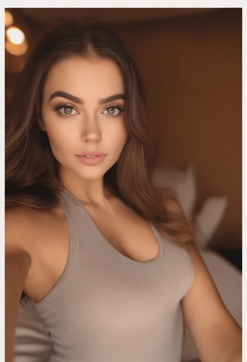 nue, Huge-breasts, Arafed with matching tank top and panties, fille sexy aux yeux bruns, Portrait Sophie Mudd, cheveux bruns et grands yeux, selfie of a young woman, Yeux de chambre, Violet Myers, sans maquillage, maquillage naturel, looking straight at camera, Visage avec Artgram, Maquillage subtil, Superbe photo du corps entier, dans la chambre, clivage, au gymnase