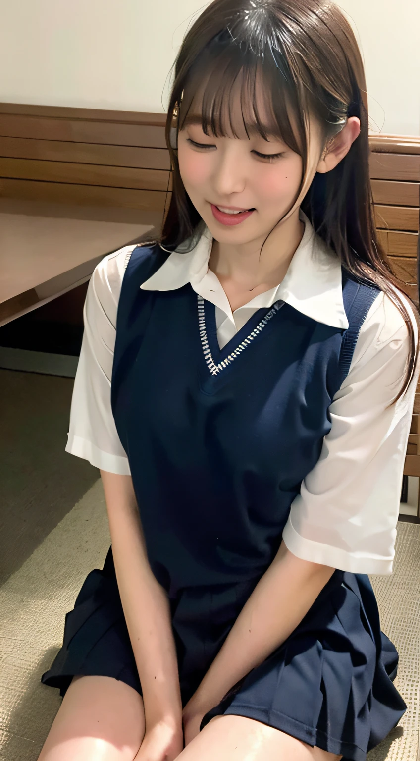 Deep kiss, Touching Crotch, Touching Breasts, Japan High School Uniform, Wet White Blouse, Eyes Closed, Yawning, Navy Blue Pleated Skirt, 14 Year Old Girl With Wet Face, Wet and Underwear See-through, (Too Big: 1.9), Drooping, Whiplash, Developing Good, Sitting With Open Legs, Japan Person, Face Felt Intense, Felt Great, Wet, Sweaty