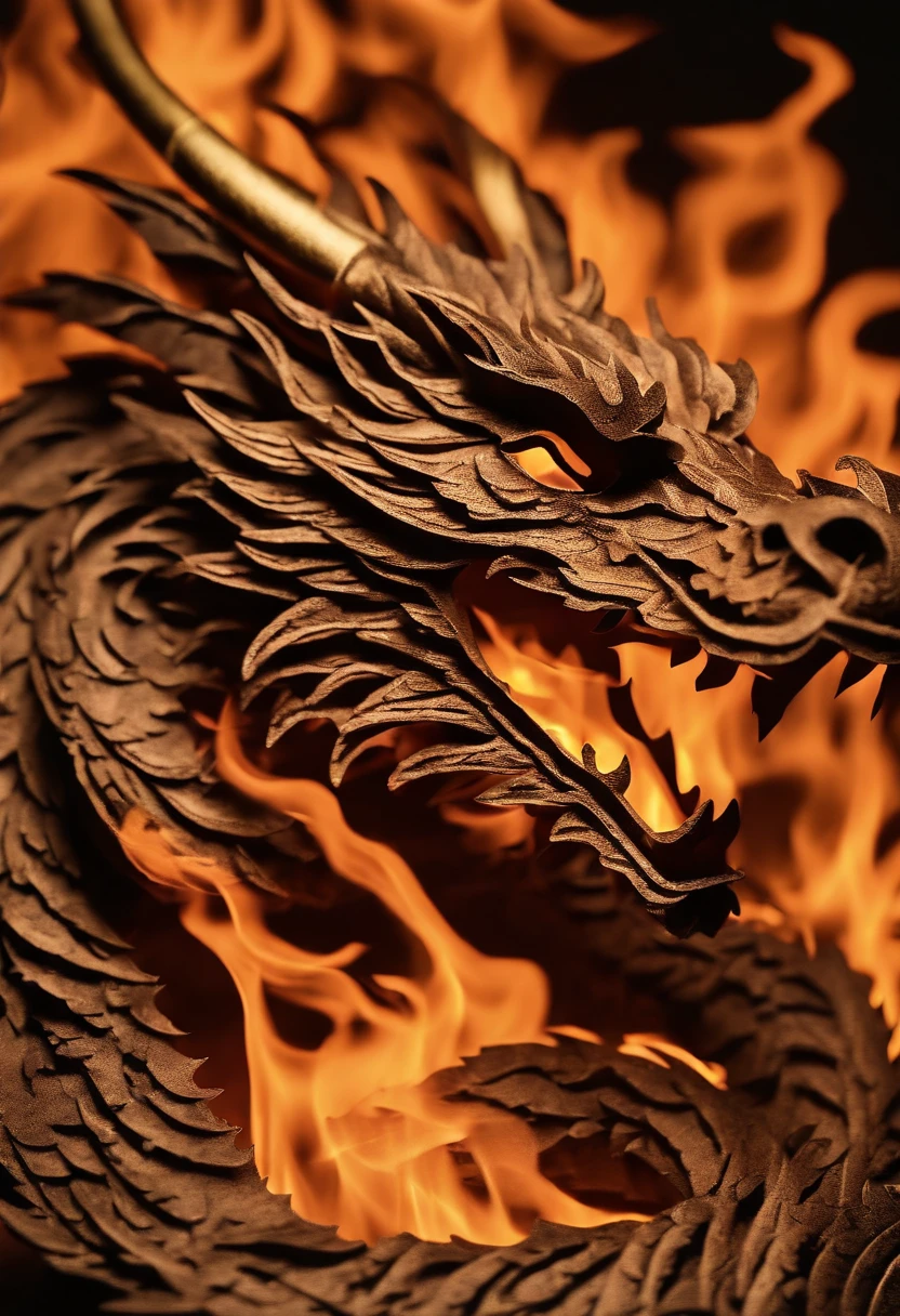 Best Quality, Top image quality, Top resolution, Intricate details, Craftsmanship, (Papercut:1.5), Fire magic, Ring of Fire, Dragon engulfed in flames,Flames sticking out of the dragon's mouth, Paper burning, fire, Real Fire、A truly fiery dragon、Dragon's Beard、Chinese Dragon、(Paper cutouts are on fire:1.5),the fire