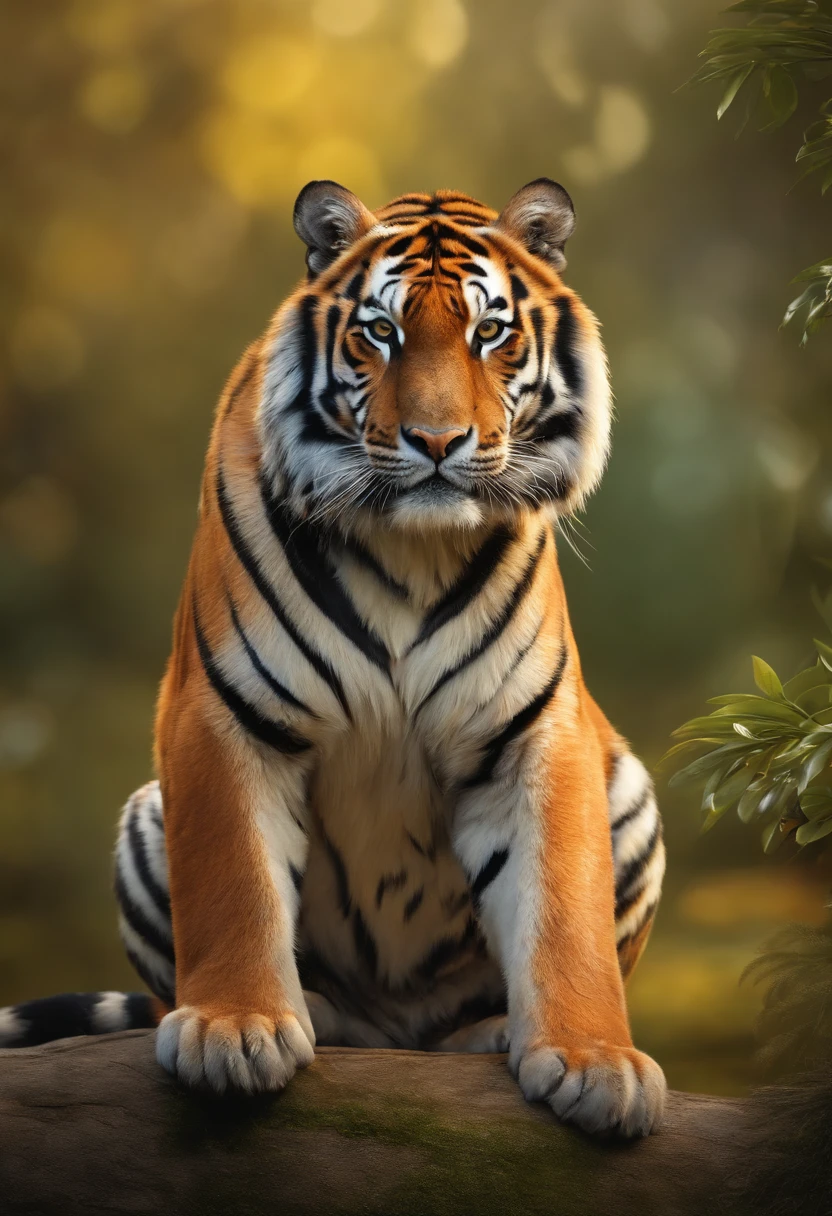(realistic,highres:1.2),detailed tiger,detailed hen,detailed penguin,(vivid colors),(portrait:1.1),natural lighting,beautiful surroundings,sharp focus