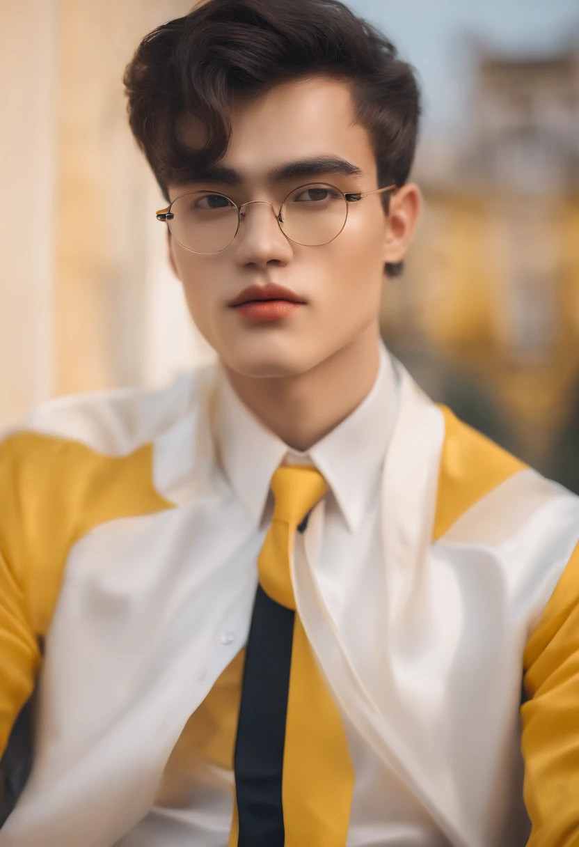 Yellow boy,Very handsome,wears a pair of glasses,There is light in the eyes,Not tall,Have temperament