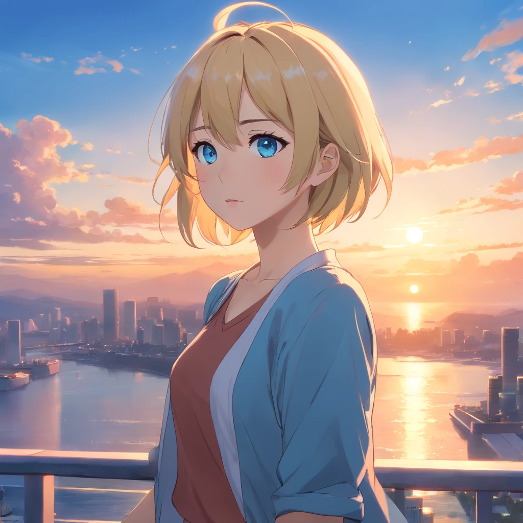 Female anime character, simply perfect, masterpiece, 8k, highly detailed digital art, blue eyes, thin nose, blonde hair, bigger mouth, extremely sexy