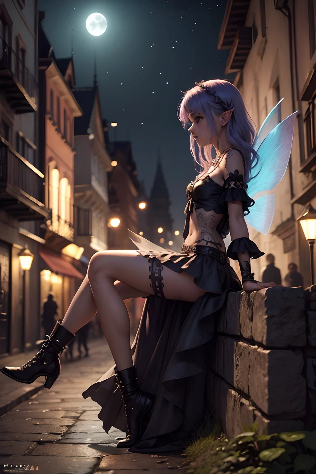 Magic Fairy, cuento de hadas, punk cuerpo completo en ciudad nocturna