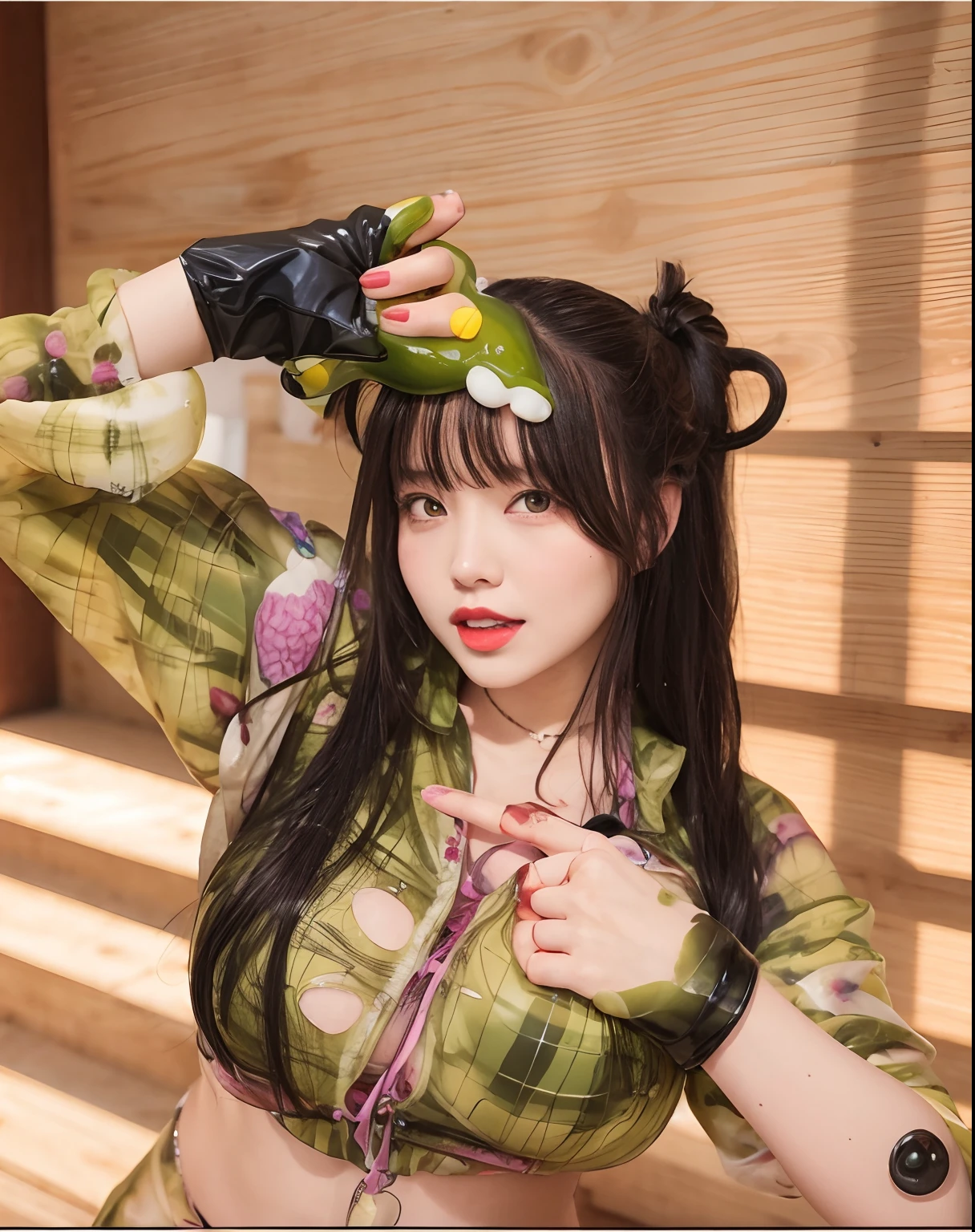 (female elf:1.8),(Pointed ears:1.4),
(woman with watermelon:1.9),
(standing:1.3),(Black background,No Background:2),
(Smooth skin:1.5),(shiny skin:1.5),(White skin:1.5),(Black brown hair,long hair:1.5),(Crowd:1.6),
(The most beautiful Japanese models:1.3)、(bangs,Idol-like and super cute face:1.4),(Raw photo, Highest quality,Ultra-high resolution,Realistic), (kawaii,smile:1.6),
(Real people,real photo:1.3),
(4K real,Very detailed:1.3),(photo realistic:1.8),(Realistic photos:1.5),
small face,slender body,thin waist,(completely nude:1.8),(breasts exposed:1.5),(big breasts:1.4), (nipples exposed:1.2),(detailed nipples:1.2),(pussy exposed:1.5),(detailed pussy:1.5),(no panties:1.5),(bare thigh:1.0),(just play:0.1),(bare abdomen:1.3),(Small nipples, beautiful nipples:1.3),

(brown black hair:1.4),(uniform Bow Ribbon Tie:1.4),(Narrow collar:1.5),(full body),(no collar:1.5), (Navy blue socks, black loafers:1.6),
