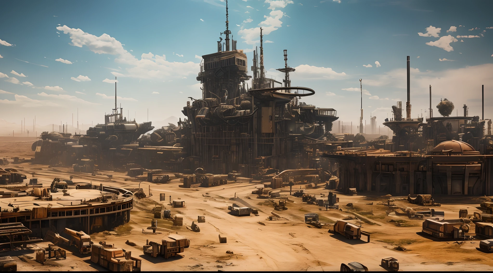 Wasteland,Huge mechanical moving castle,Track forward,dust kicked up,dynamic blur,super-fine,ultra - detailed,high qulity,8K ,oc rendered,dynamic viewing angle,Hyper Real,Ultra photo realsisim