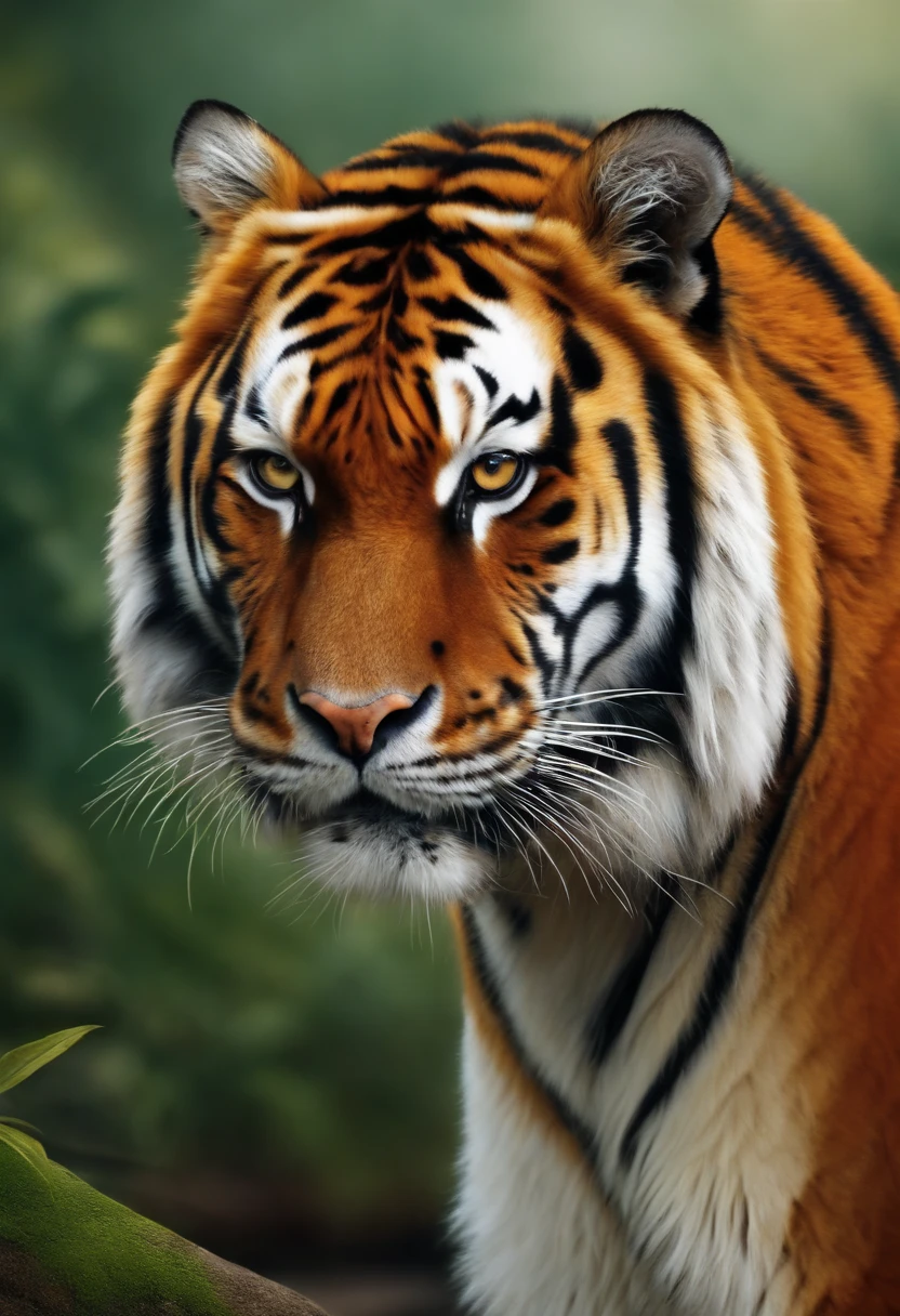 (Realistic,A high resolution:1.2),Detailed tiger,Detailed hens,Detailed penguins,(Vivid colors),(Portrait:1.1),Natural lighting,Beautiful surroundings,Sharp focus