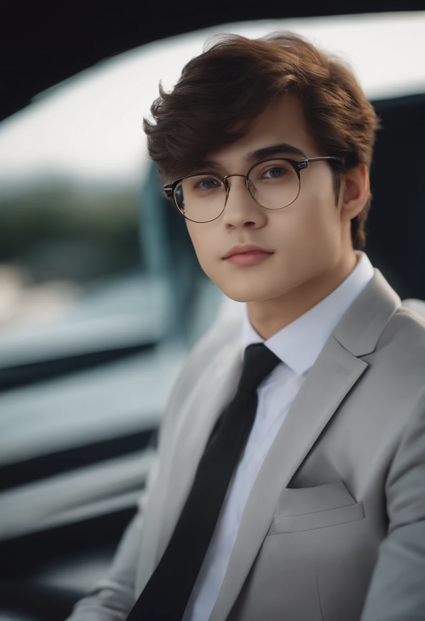 There was a yellow boy in a suit and tie, Soft portrait shot 8 K, gorgeous young model, Young boy, Phlegm sputum, phlegm : : 5, Perfect face and man, boy with neutral face, color photograph portrait 4k, high quality portrait, cute young man, close up portrait shot, Rendu portrait 8k, realistic portrait photo, portrait shot 8 k, Soft portrait,Wear glasses