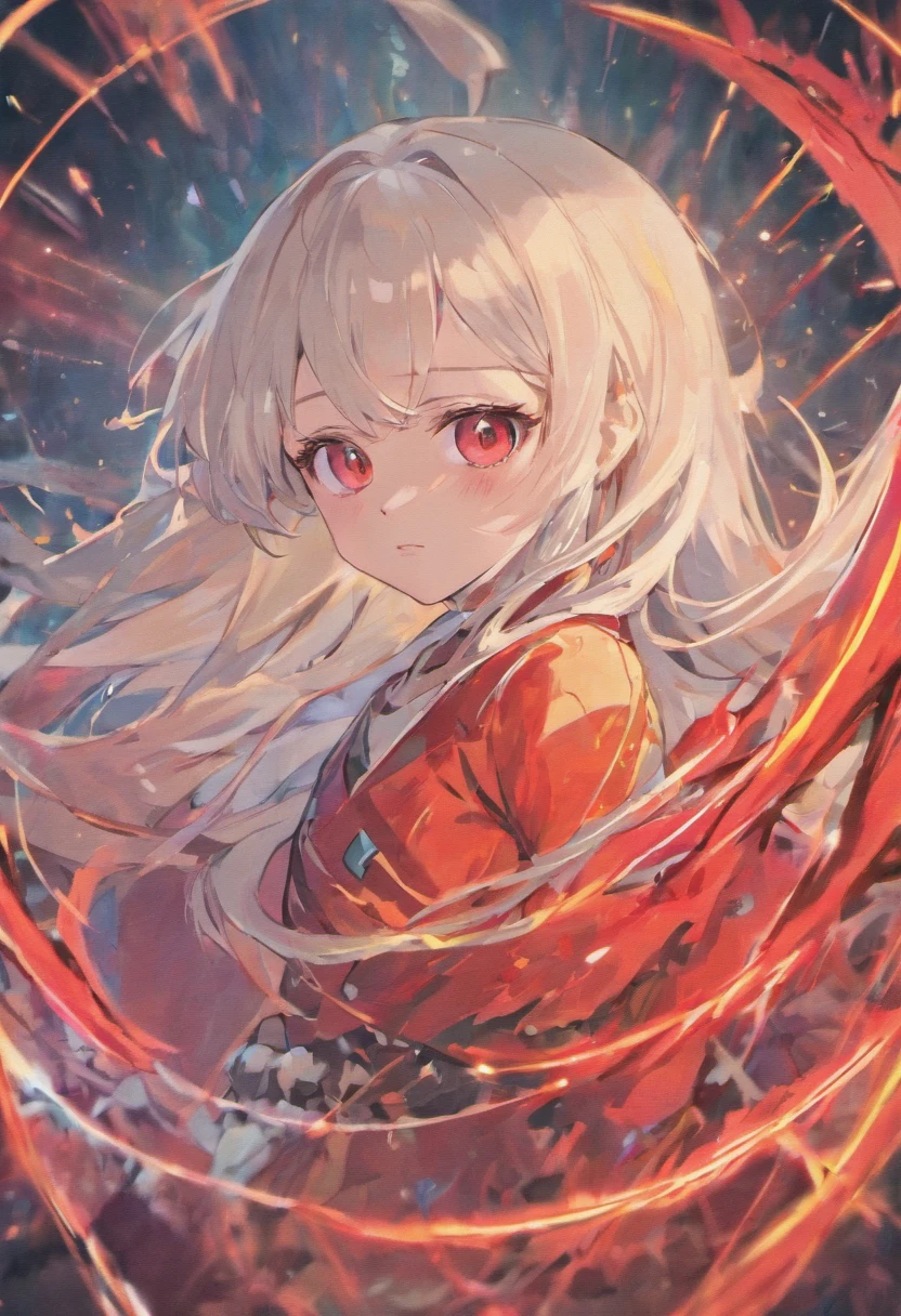 Anime girl staring at camera with long white hair and red eyes, white-haired god, she has a cute expressive face, white haired Cangcang, ( ( ( yoshinari yoh ) ) ), Today's featured anime stills, hajime yatate, White-haired, animated still, still from tv anime, anime visual of a cute girl, Girl with white hair