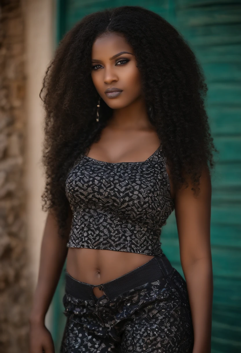Fille, Africain, noir, The eyes of Anbar, cheveux longs, 16 to 19 years ,porter un short sexuel ,corps entier, pouty lips, belle poitrine et taille fine