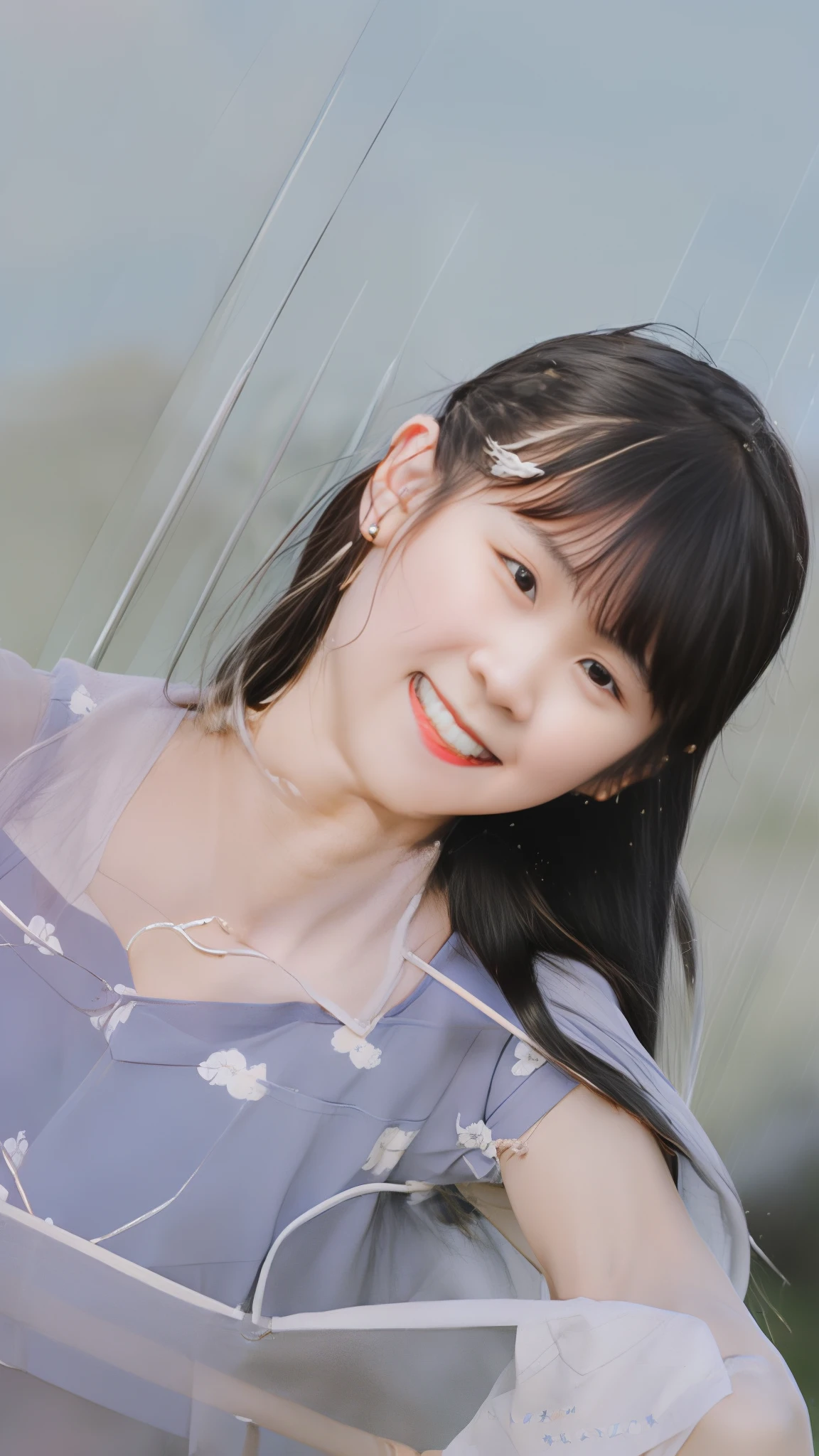 there is a woman that is holding a umbrella in her hand, innocent smile, lovely smile, dang my linh, profile picture 1024px, ruan cute vtuber, sakimi chan, with a beautifull smile, chiho, she is about 1 6 , slight cute smile, very very low quality, sweet smile, very low quality