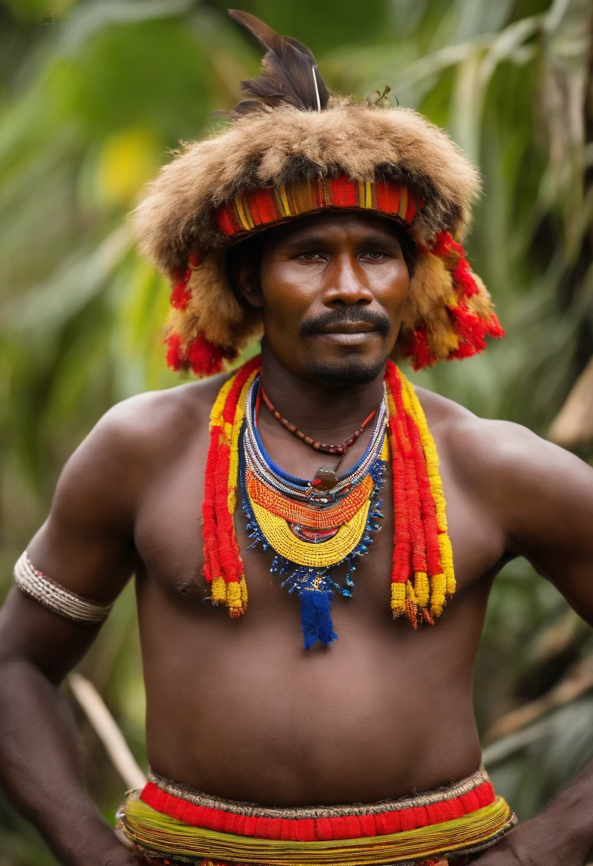 Traditional attires, Enga black man, Papua New Guinea,