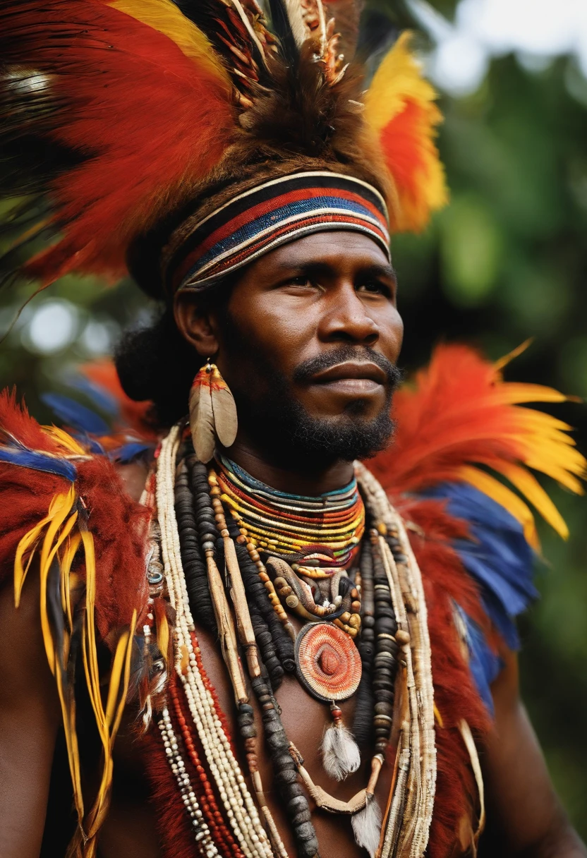 Traditional attires, Enga black man, Papua New Guinea,