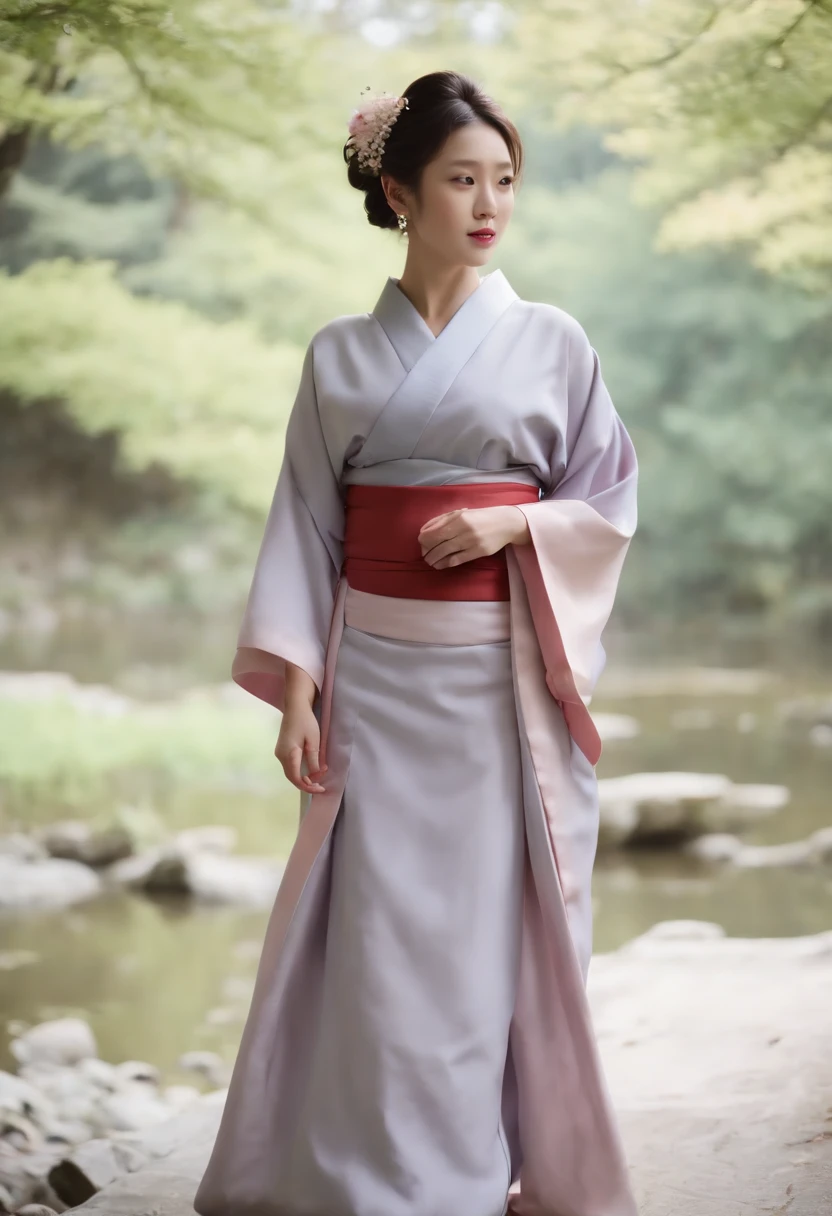 (8k, Best quality, Masterpiece, ultra high def: 1.2),kimono,Chambre japonaise,Hakama,corps complet