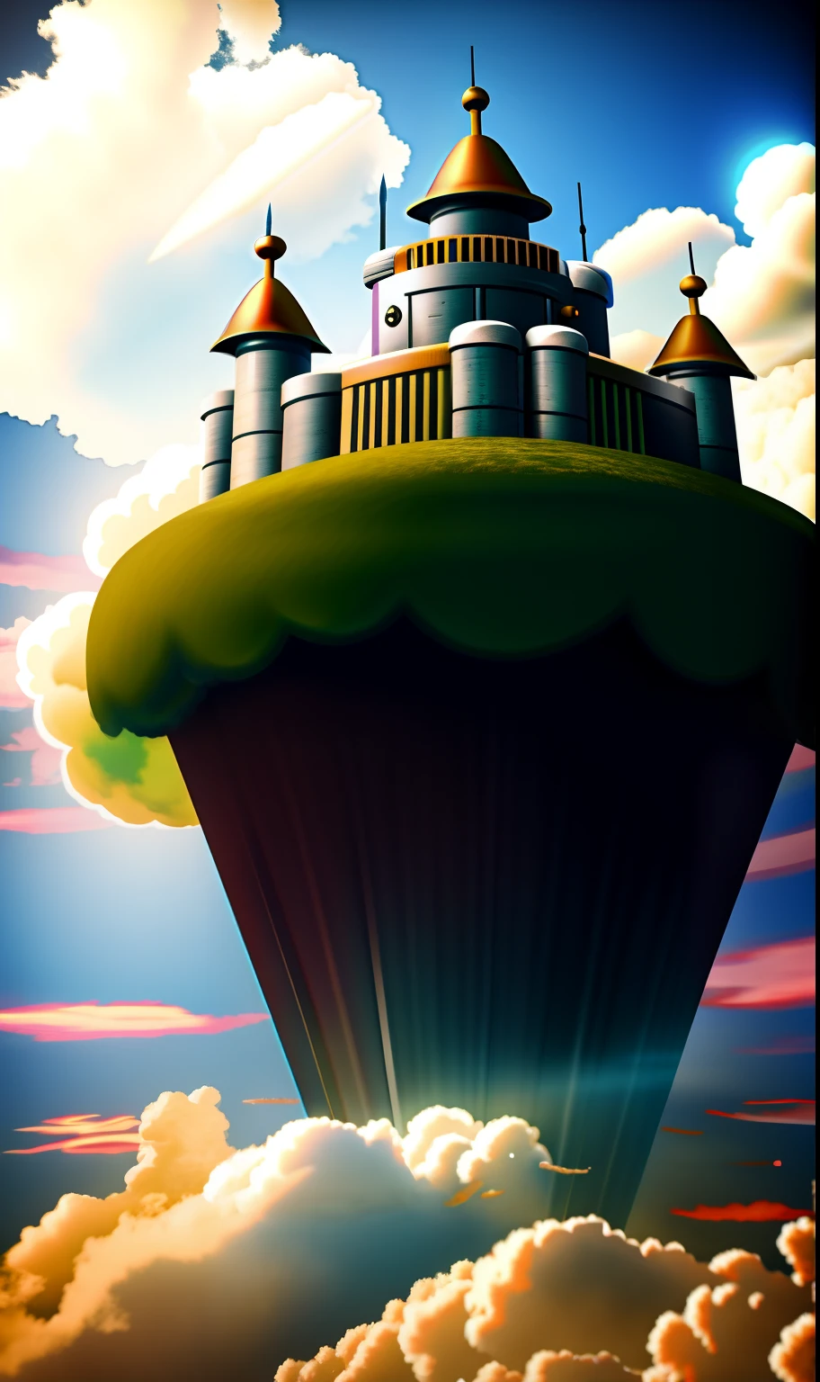 Photorealsitic, Masterpiece, Flying Fortress,Move the bastion cloud,The fortress is built on top of the cloud,Best resolution,hyper HD