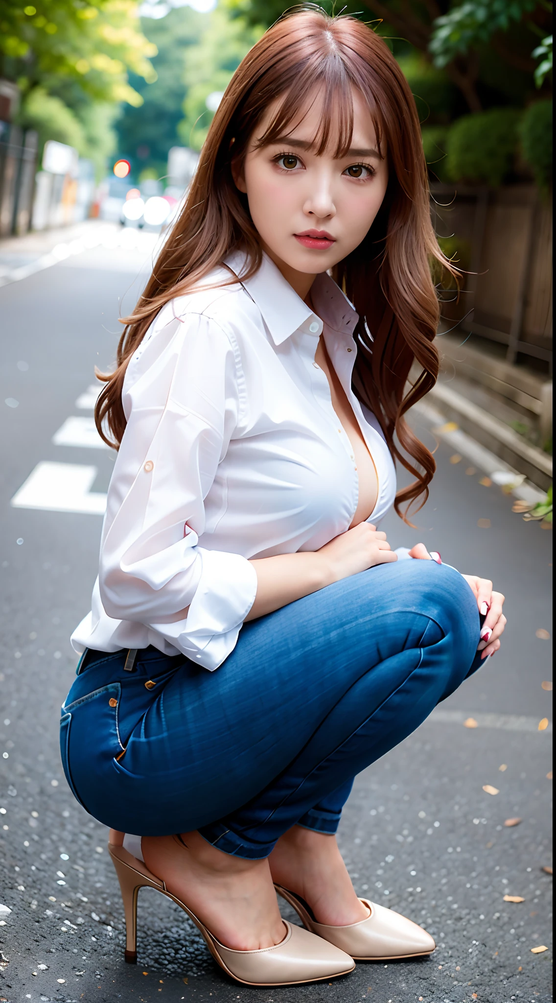 (8k, best quality, masterpiece:1.2), (realistic, photo-realistic:1.37), ultra-detailed, 1 girl, cute, solo, (nose blush), (smile:1.15), (closed mouth), huge breasts, beautiful detailed eyes, japanese high, topless,spread legs,pants,