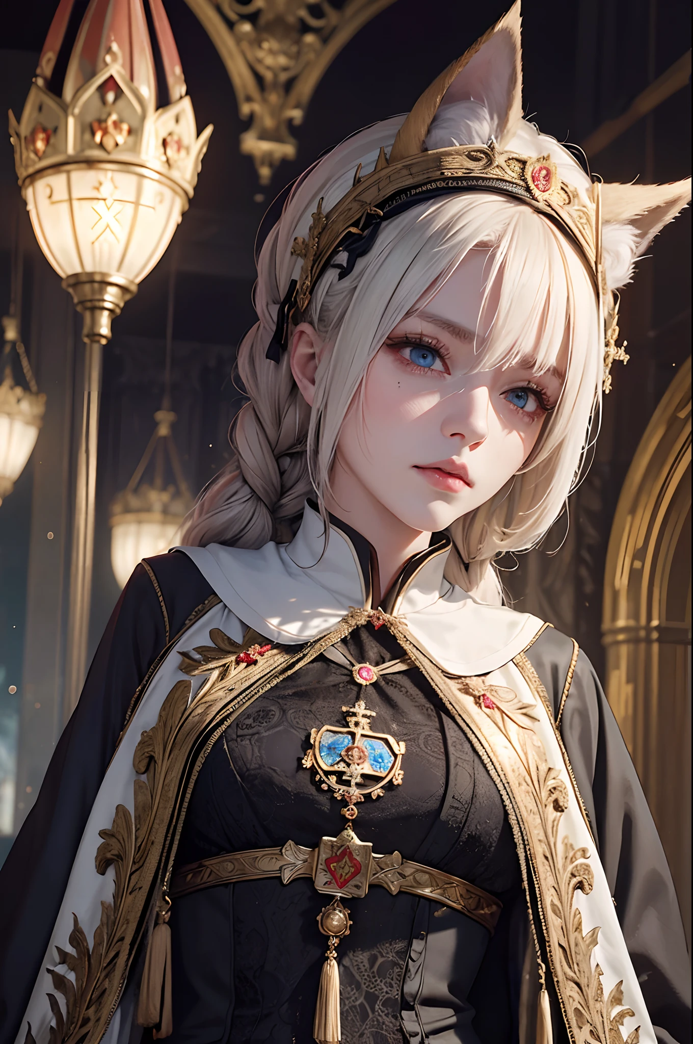 (Russian clothing:1.5), official arts, Unity 8k壁纸, Super detailed, Beautiful, Beautiful, Masterpiece, Top Quality, Too stylish, Choice, an alchemist, Alchemy in alchemy, darkness, vibe, mystery, romanticism, Erotic, Creepy, literature, Art, moda, Victorian, decoration, Complexity, Silverware, lace, contemplation, emotional depth, supernatural, one girls, Fox ears, 独奏, neck, portrait composition