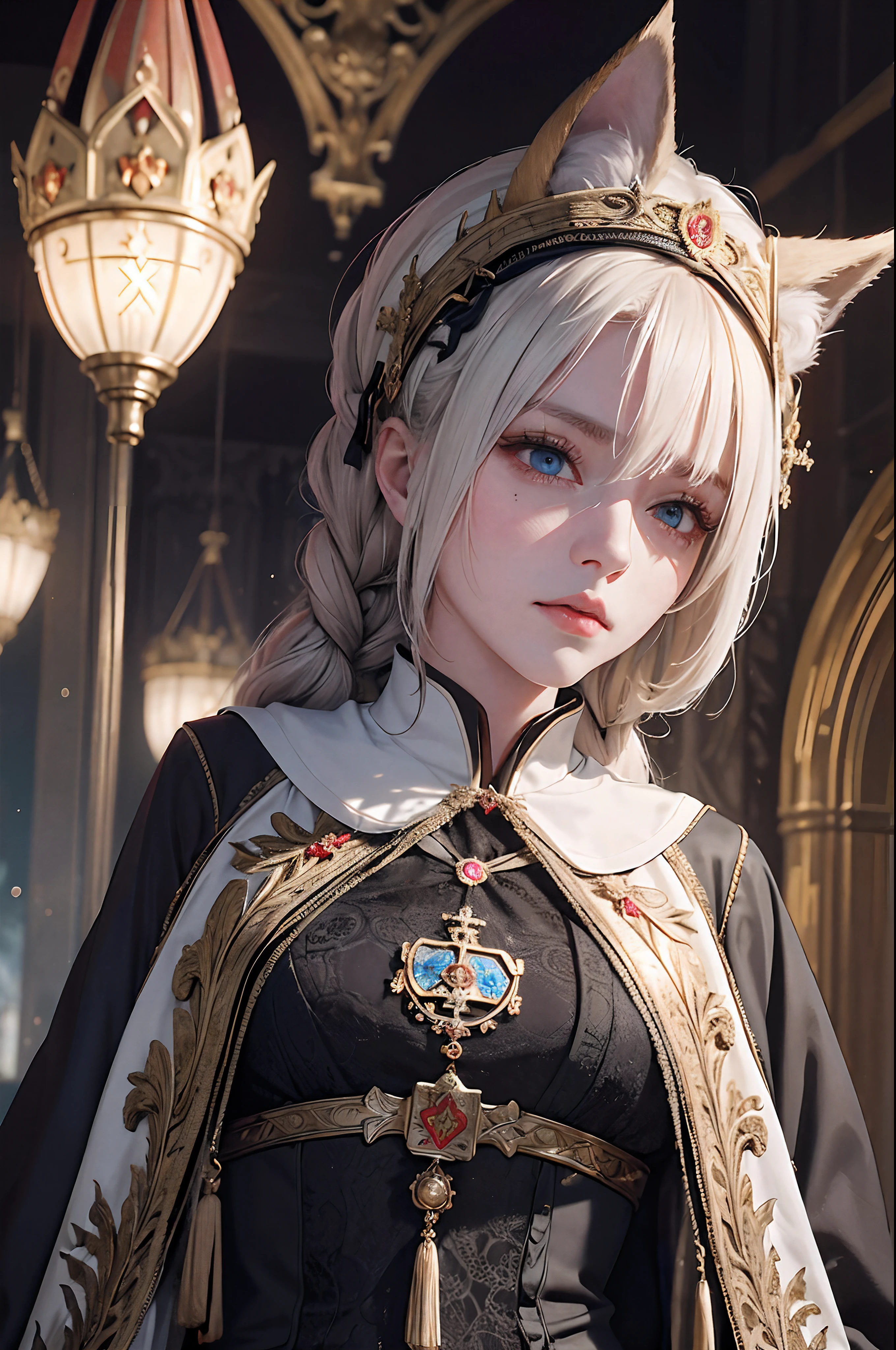 (Russian clothing:1.5), official arts, Unity 8k壁纸, Super detailed, Beautiful, Beautiful, Masterpiece, Top Quality, Too stylish, Choice, an alchemist, Alchemy in alchemy, darkness, vibe, mystery, romanticism, Erotic, Creepy, literature, Art, moda, Victorian, decoration, Complexity, Silverware, lace, contemplation, emotional depth, supernatural, one girls, Fox ears, 独奏, neck, portrait composition