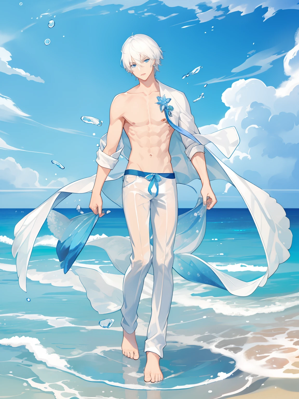 ((Face detailed)), white hair, short hair, blue eyes
